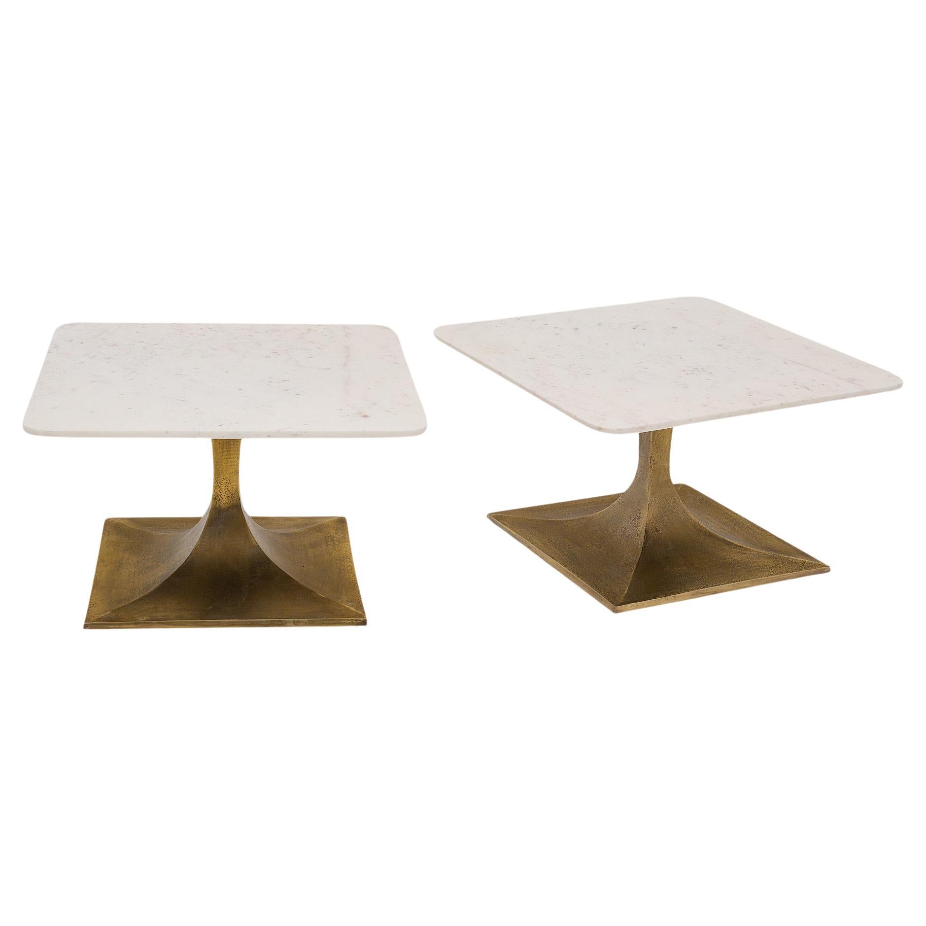 Modernist Carrara Marble French Side Tables For Sale