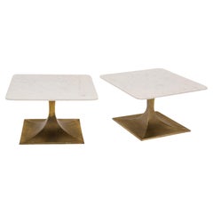 Retro Modernist Carrara Marble French Side Tables