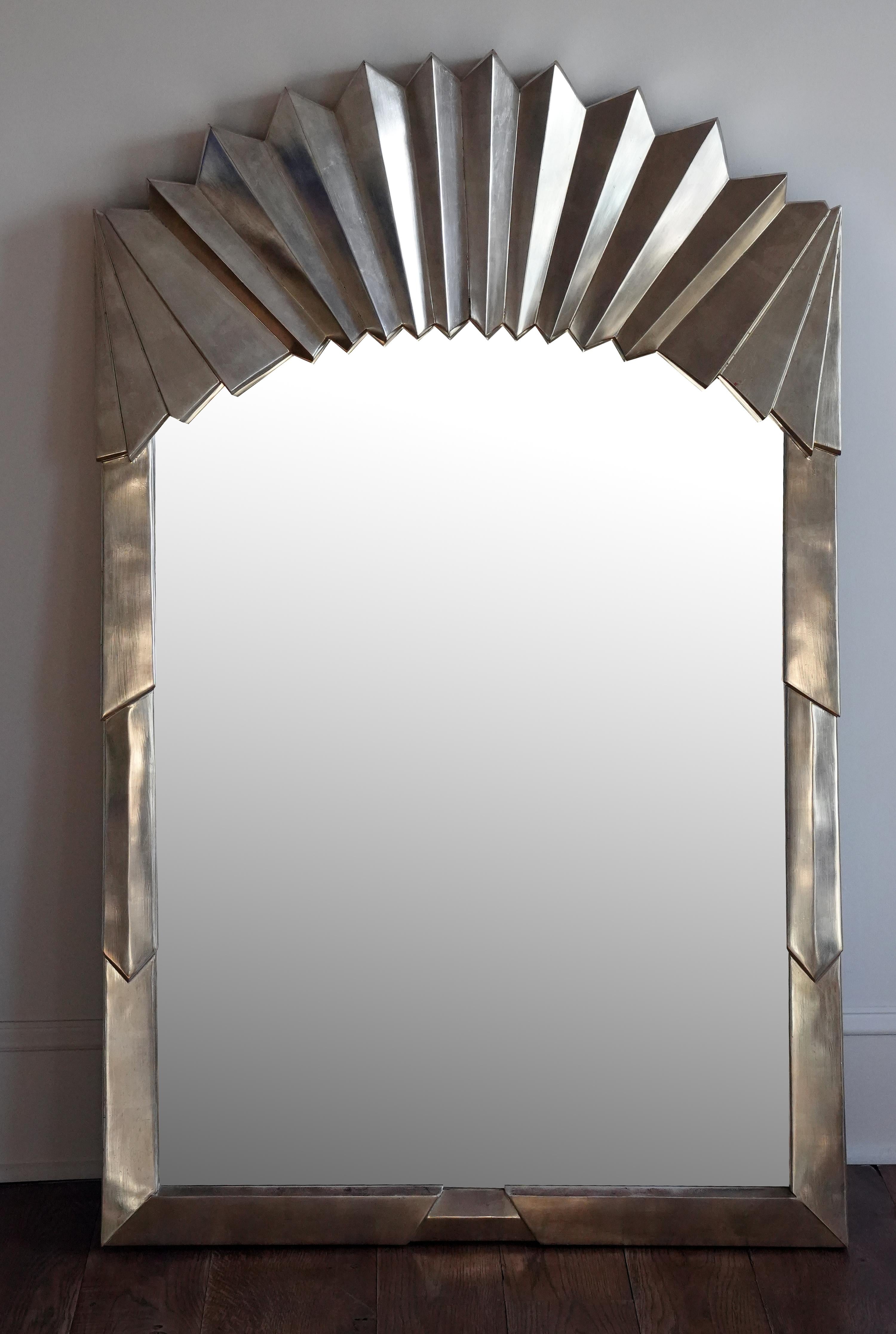 Giltwood Modernist Carved and Silver Gilt Mirror For Sale