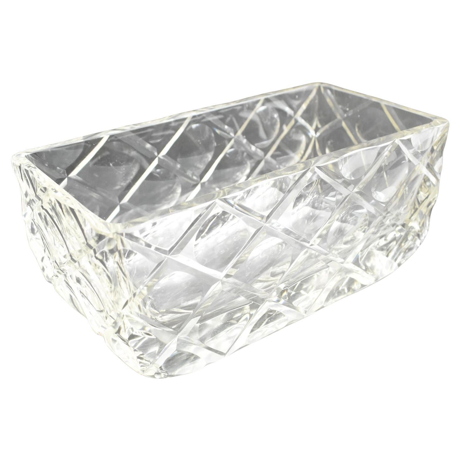 Modernist Carved Crystal Centerpiece Decorative Bowl, circa 1930 For Sale