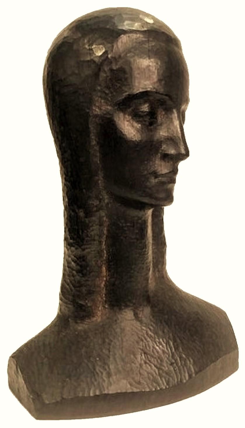 Buste féminin moderniste sculpté en bois ébénisé, vers 1950 en vente 3