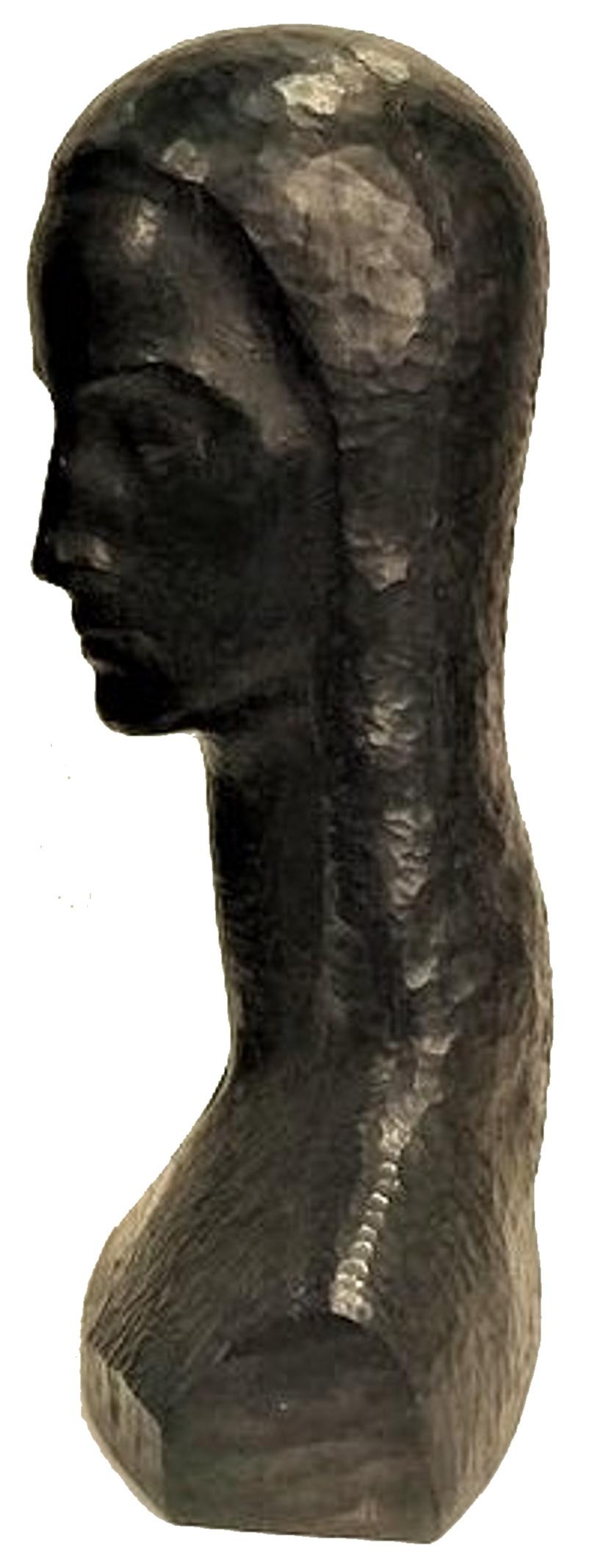 American Modernist Carved Ebonized Wood Female Bust, ca. 1950 For Sale