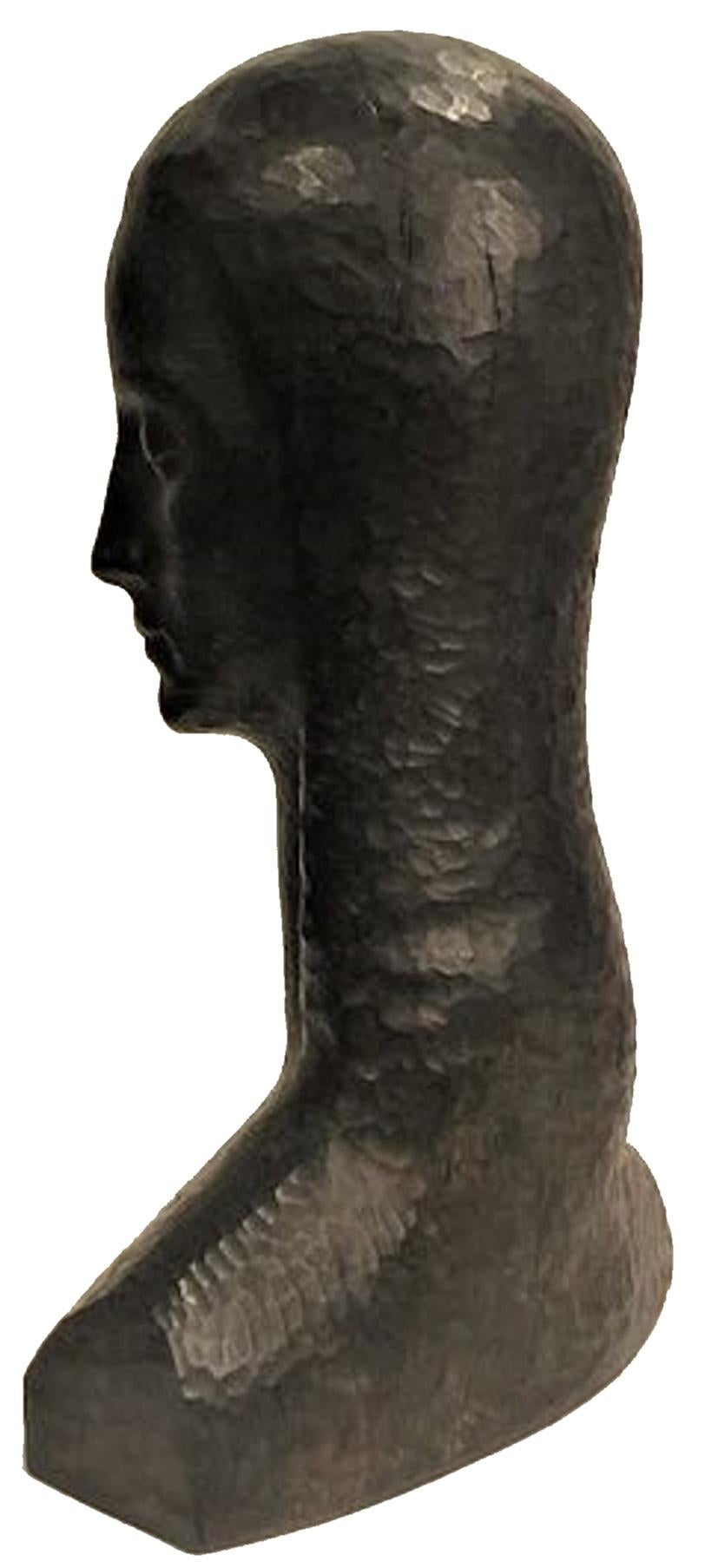 Modernist Carved Ebonized Wood Female Bust, ca. 1950 In Good Condition For Sale In New York, NY