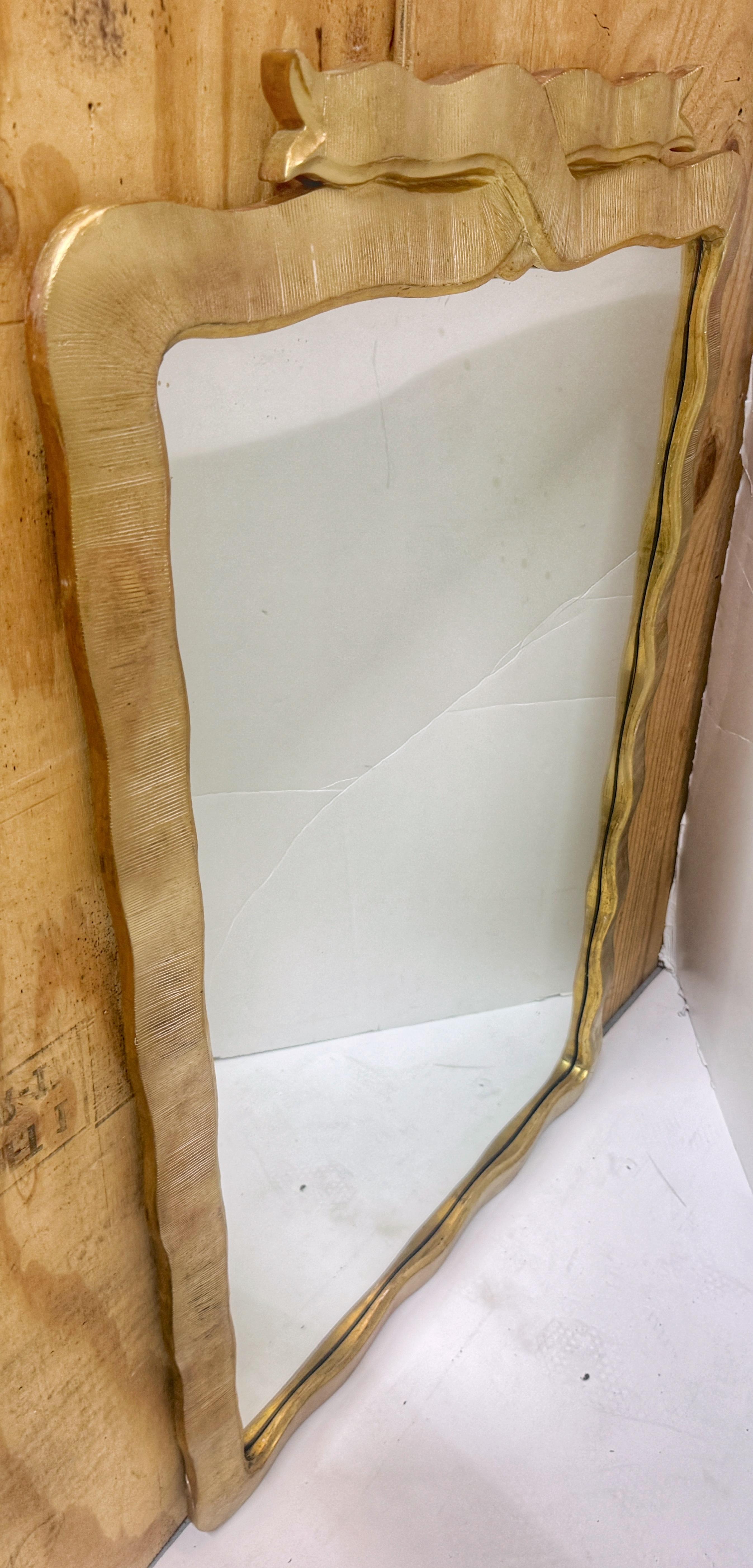 American Modernist Carved Giltwood Ribbon Motif Mirror For Sale
