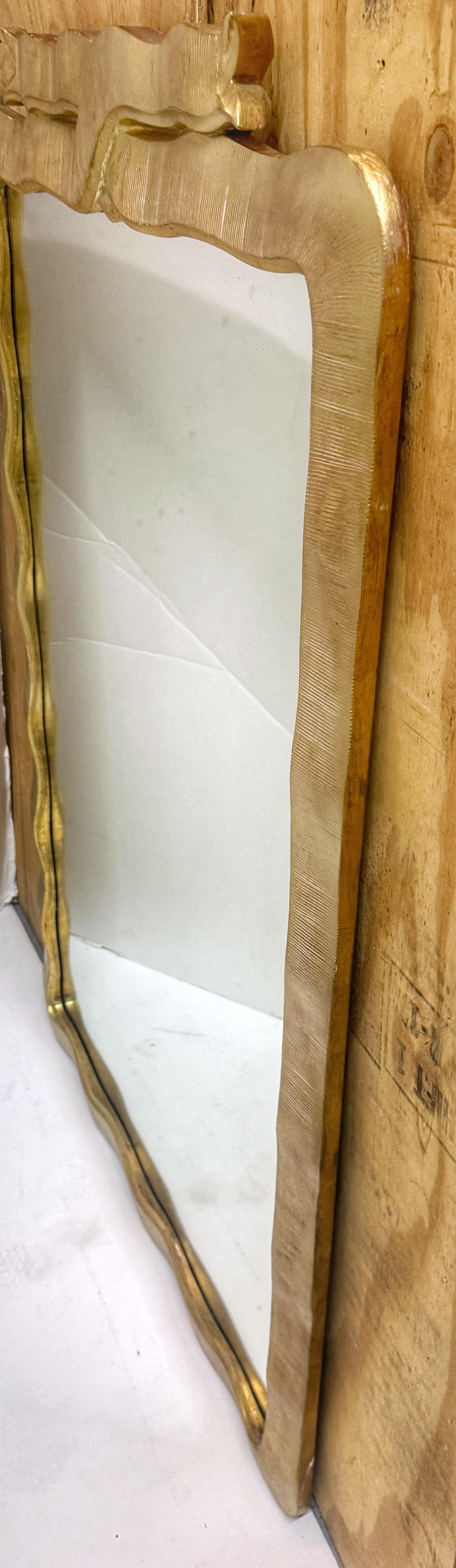 20th Century Modernist Carved Giltwood Ribbon Motif Mirror For Sale