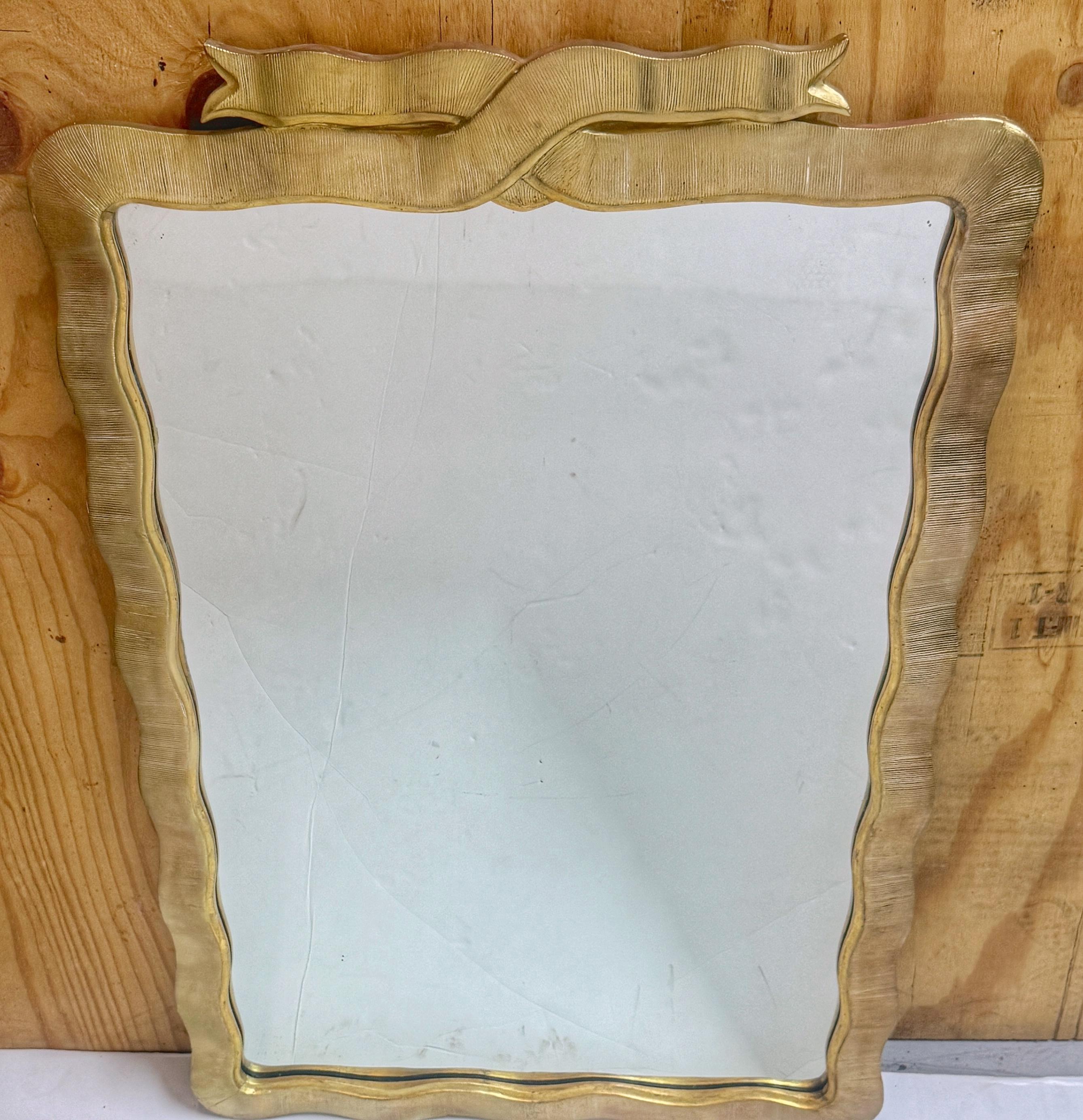 Modernist Carved Giltwood Ribbon Motif Mirror For Sale 1