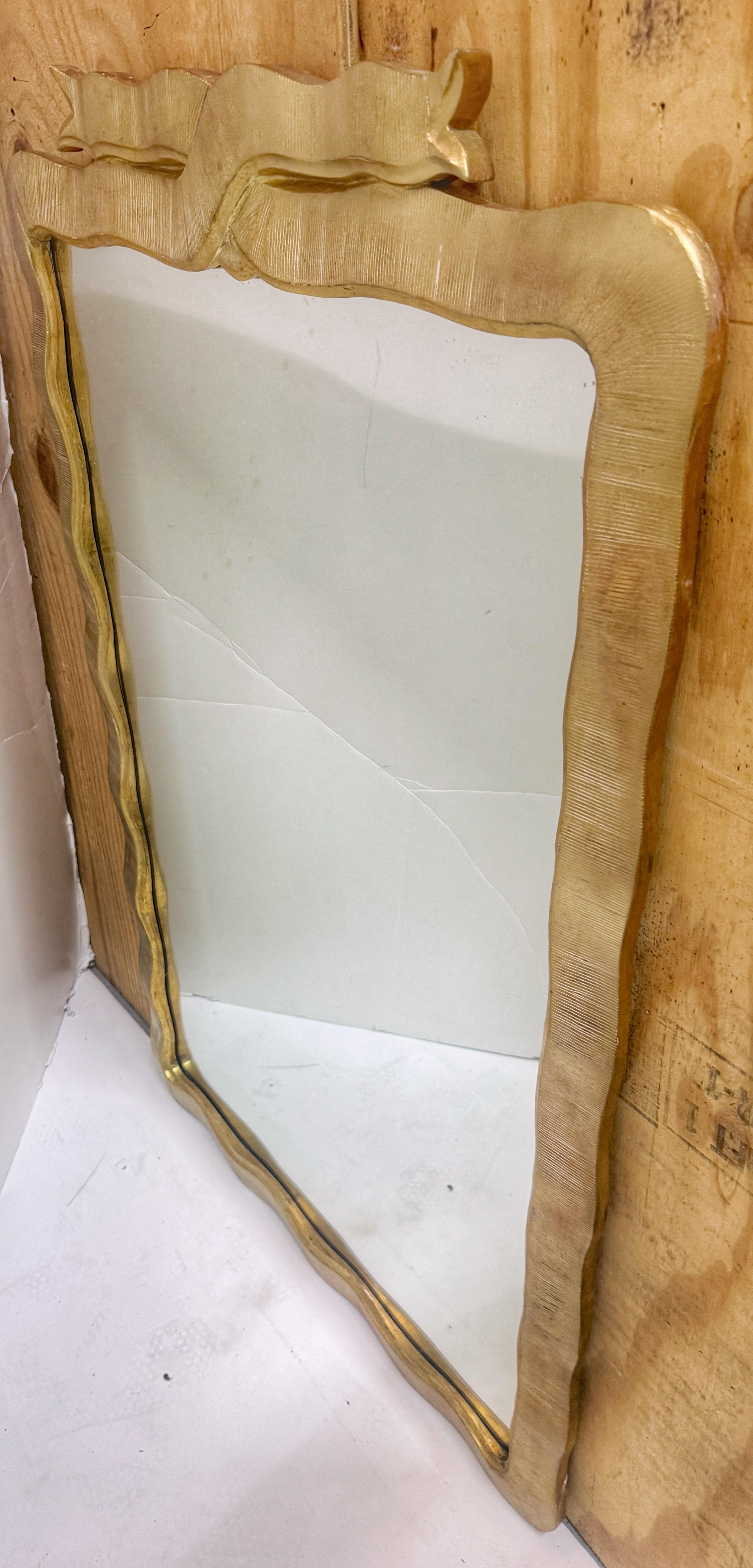 Modernist Carved Giltwood Ribbon Motif Mirror For Sale 2