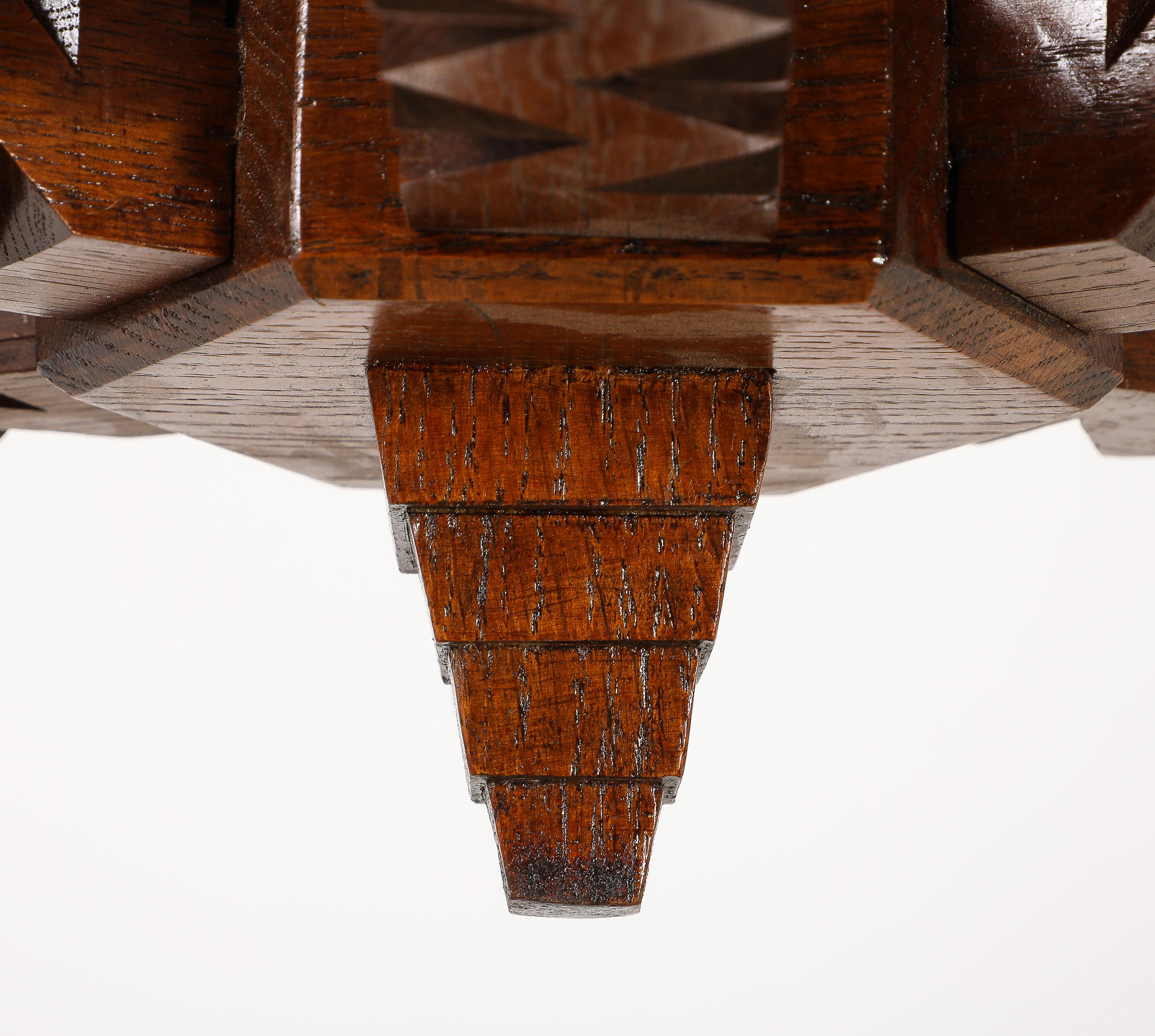 Modernist Carved Oak Pendant, France 1940's For Sale 4