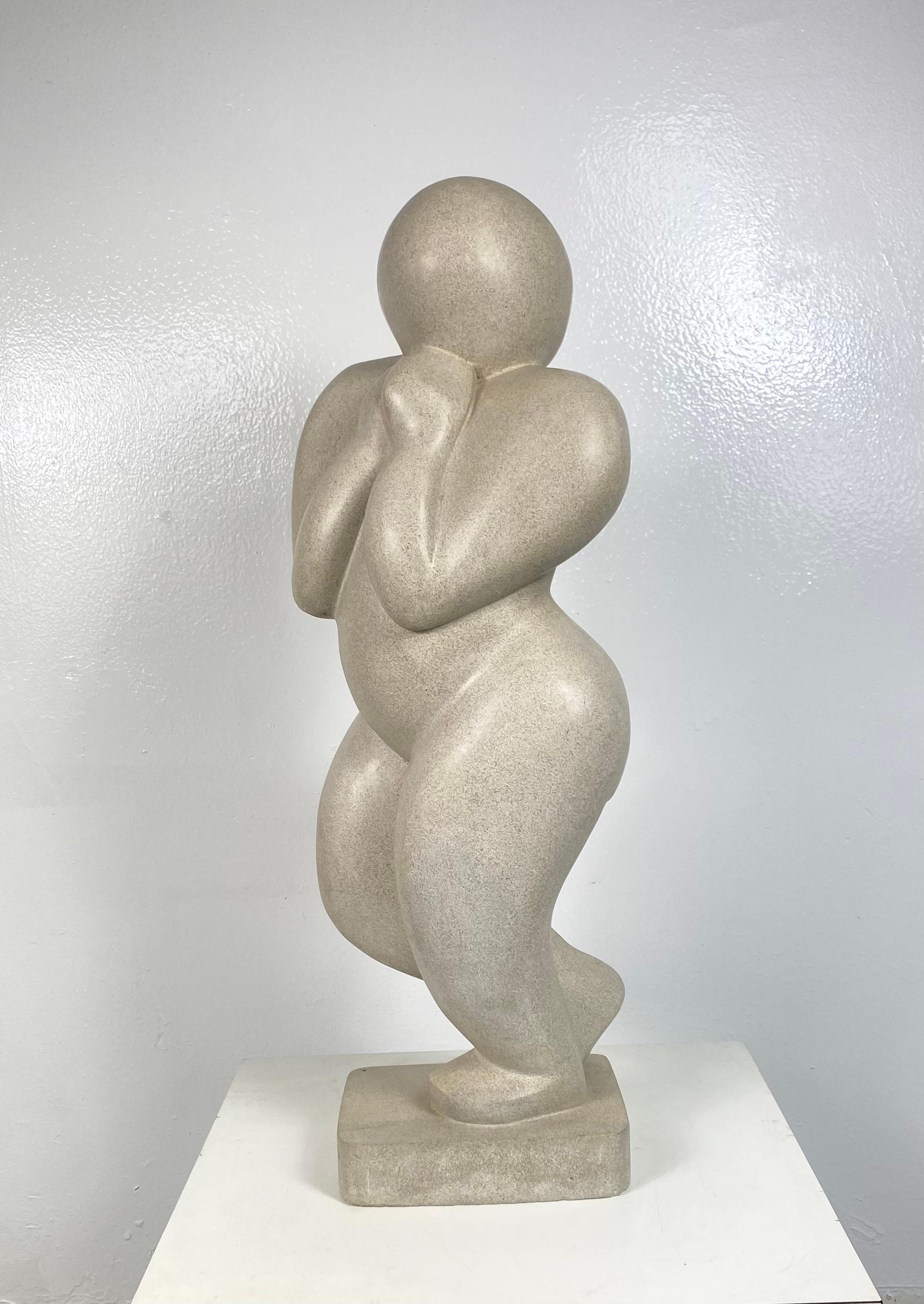 Modernist Carved Stone Figurative Sculpture, W.P.A.Style, Signed M E F '01 For Sale 1