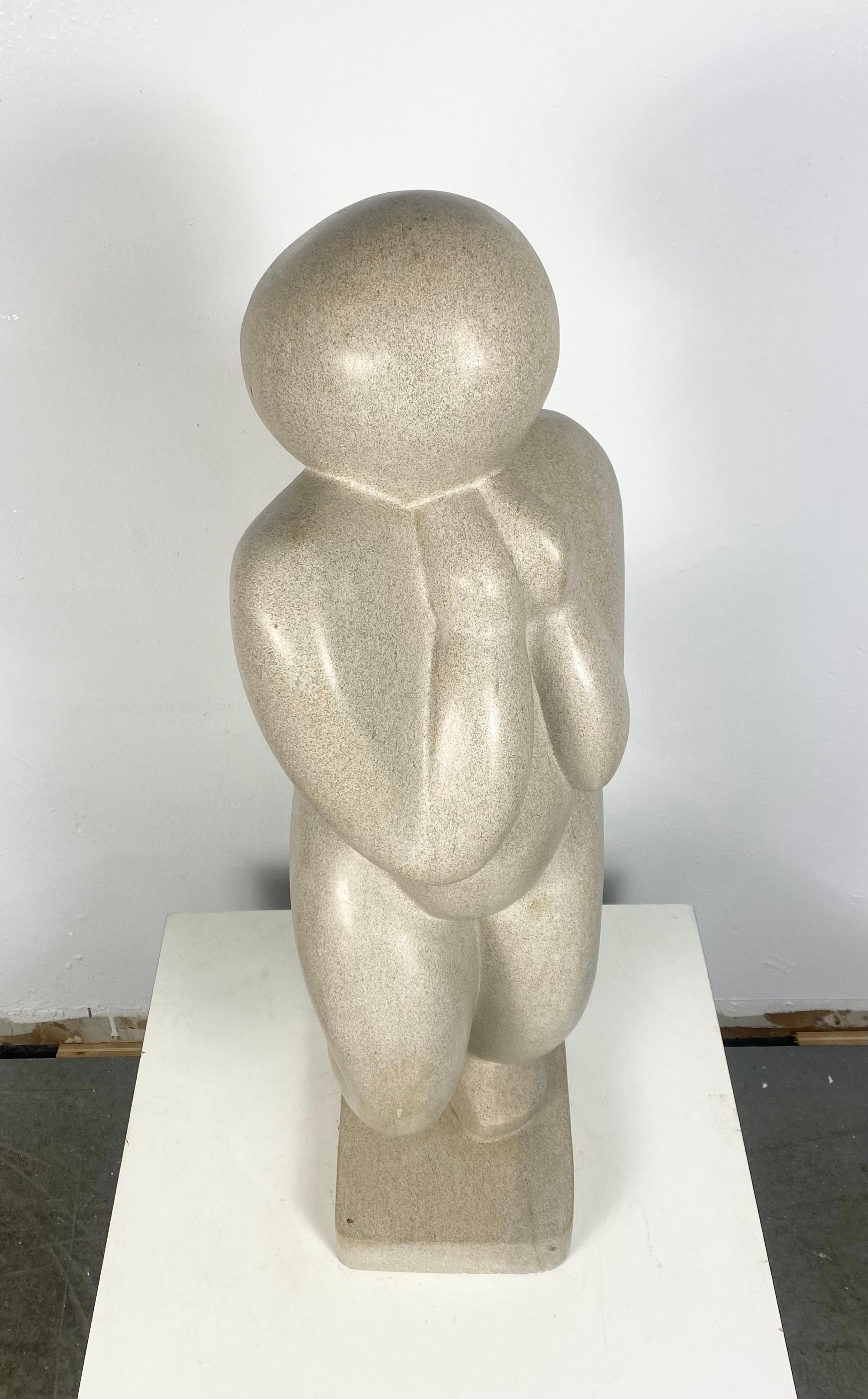 Modernist Carved Stone Figurative Sculpture, W.P.A.Style, Signed M E F '01 For Sale 2