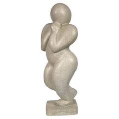 Modernist Carved Stone Figurative Sculpture, W.P.A.Style, Signed M E F '01