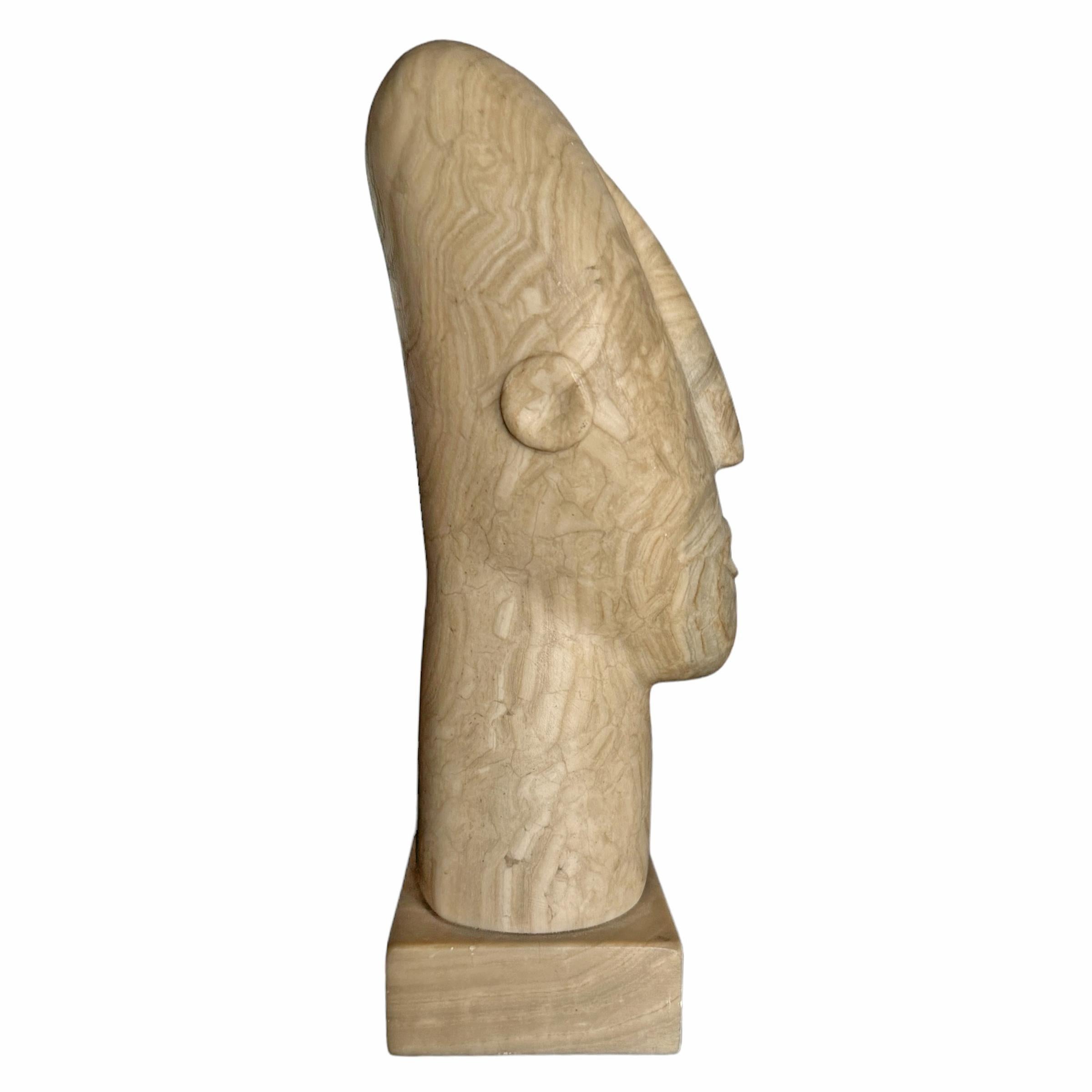 Busto retrato modernista tallado en piedra Estadounidense en venta