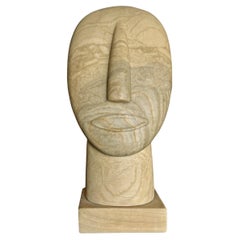 Modernist Carved Stone Portrait Bust