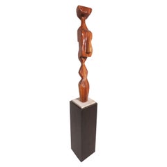 Modernist Carved Wood Sculpture in Manner of Brancusi, Signed A. Janes, 1974