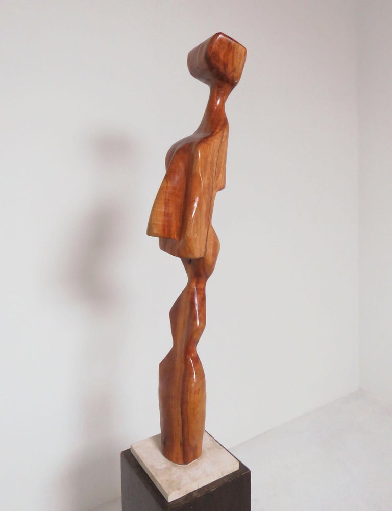 Modernist Carved Wood Sculpture in Manner of Brancusi, Signed A. Janes ...
