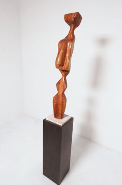 Modernist Carved Wood Sculpture in Manner of Brancusi, Signed A. Janes, 1974