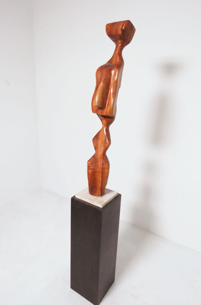 Modernist Carved Wood Sculpture in Manner of Brancusi, Signed A. Janes ...
