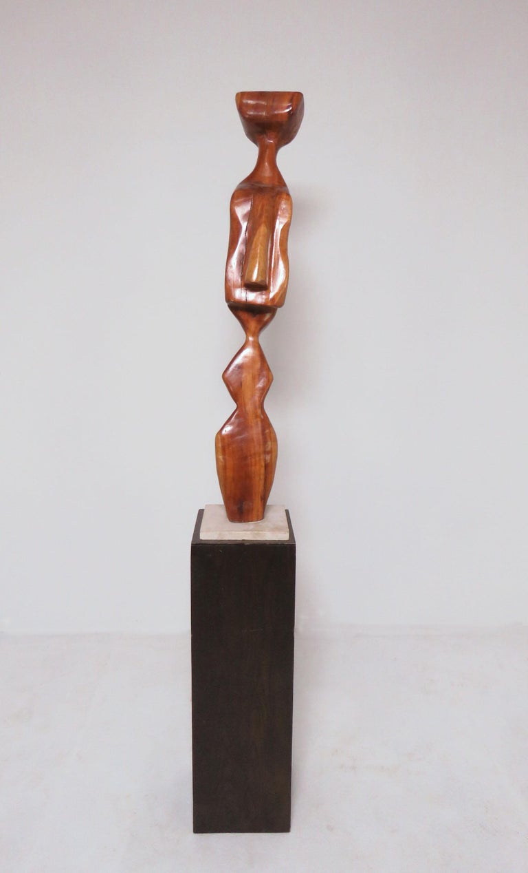 Modernist Carved Wood Sculpture in Manner of Brancusi, Signed A. Janes ...