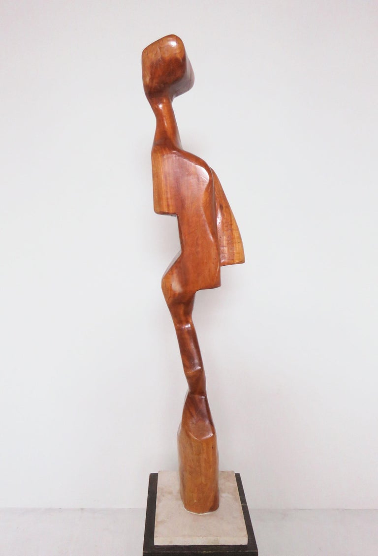 Modernist Carved Wood Sculpture in Manner of Brancusi, Signed A. Janes ...
