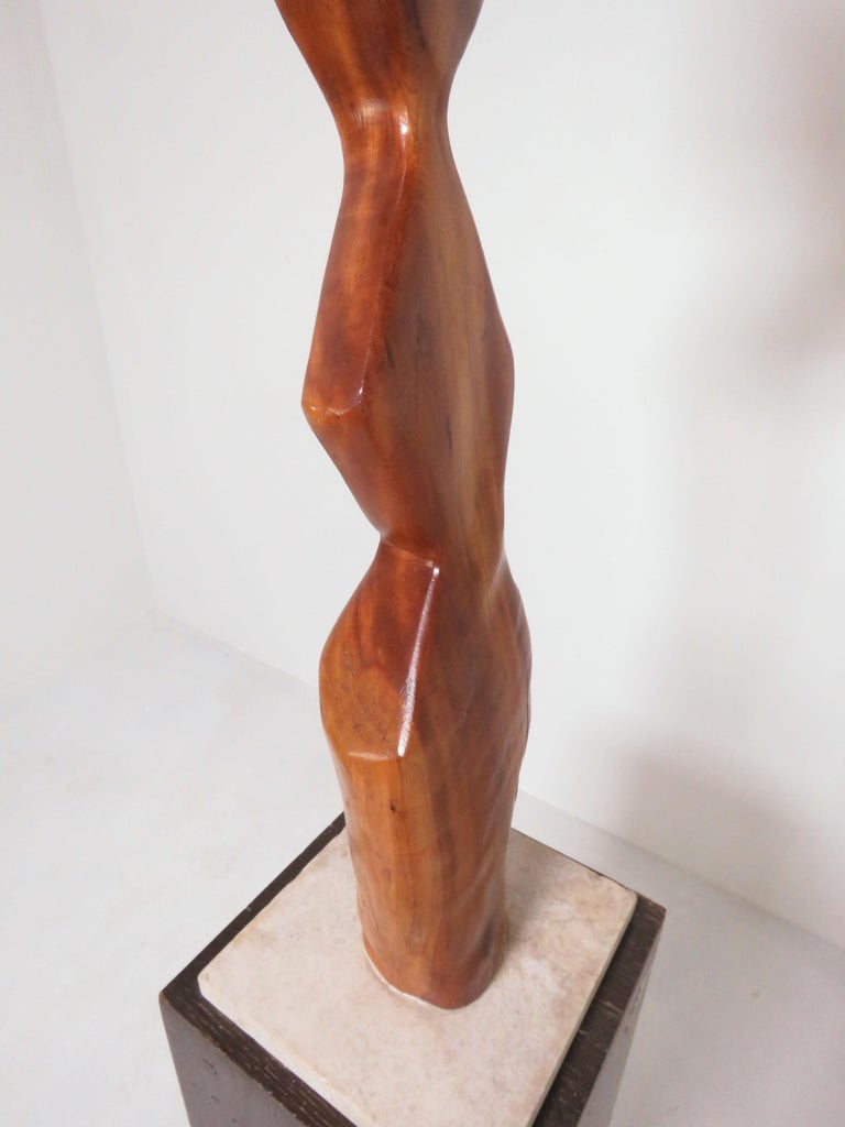 Modernist Carved Wood Sculpture in Manner of Brancusi, Signed A. Janes ...