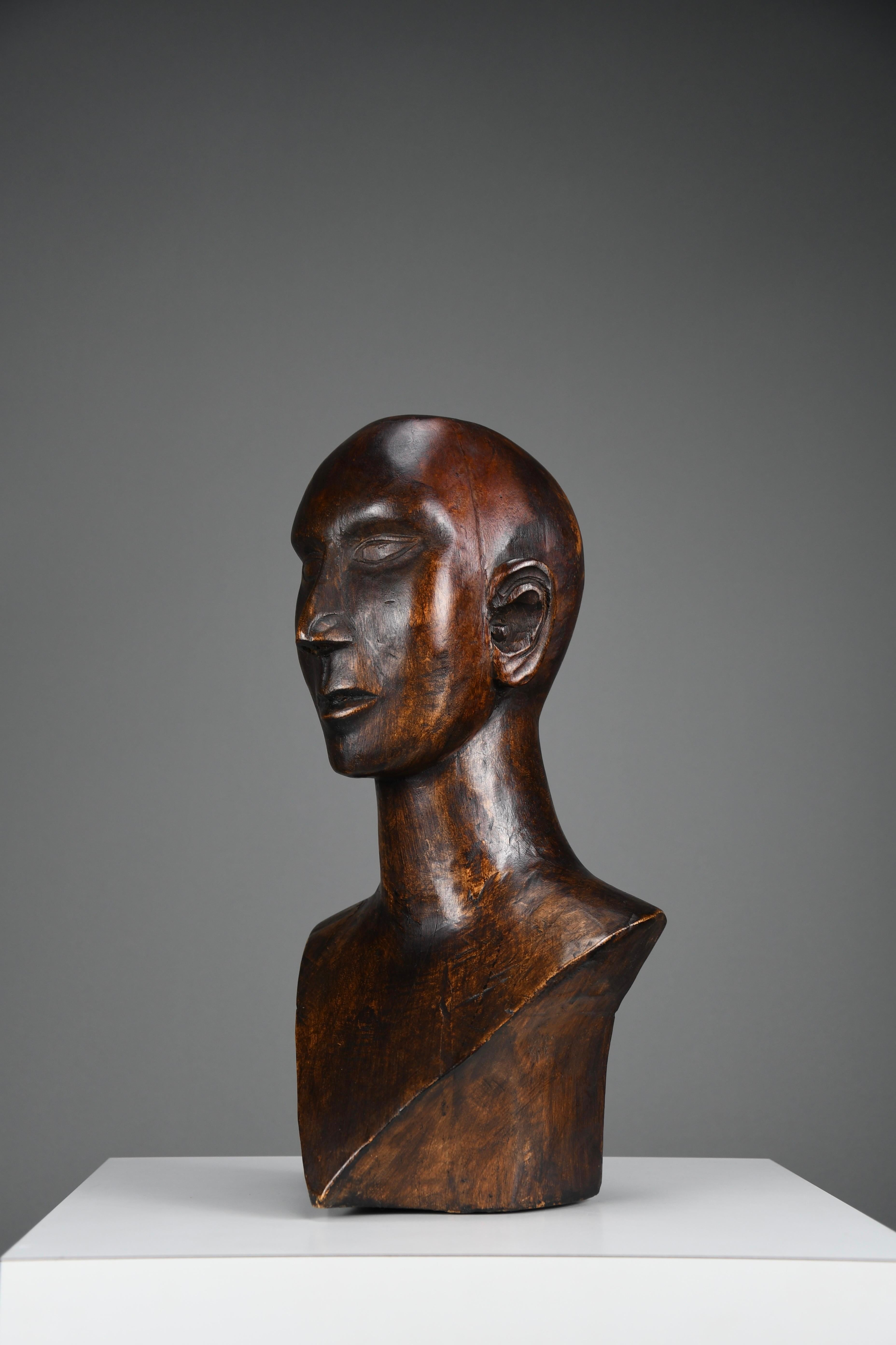 Modernist Carved Wooden Bust, ca. Mid-20th Century For Sale 5