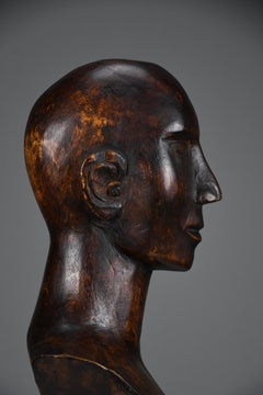 Modernist Carved Wooden Bust, ca. Mid-20th Century