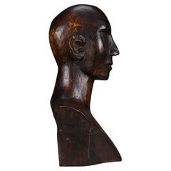 Modernist Carved Wooden Bust, ca. Mid-20th Century