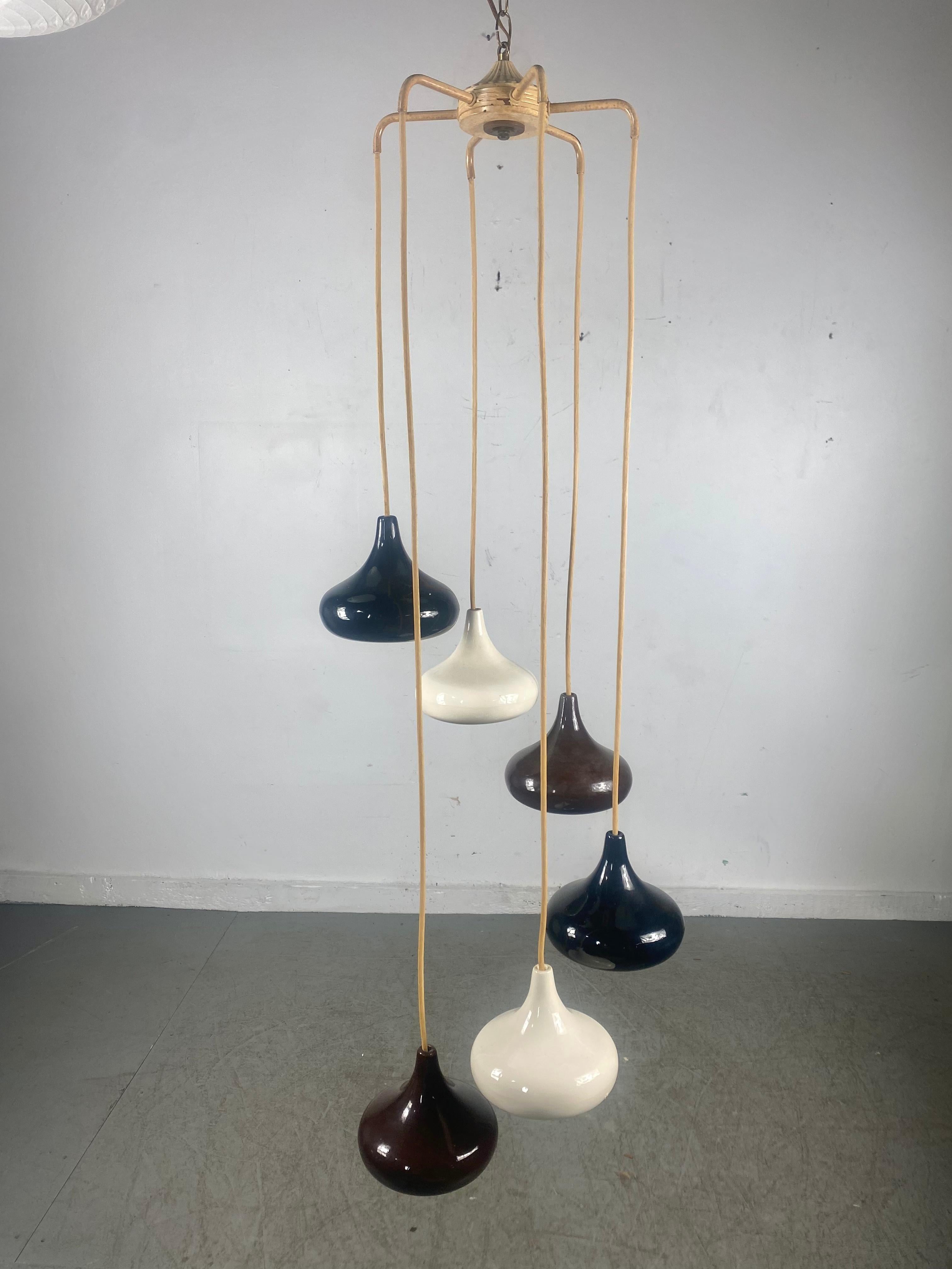 Modernist Cascading Ceramic Pottery Hanging Pendant Lamp / Italy 3