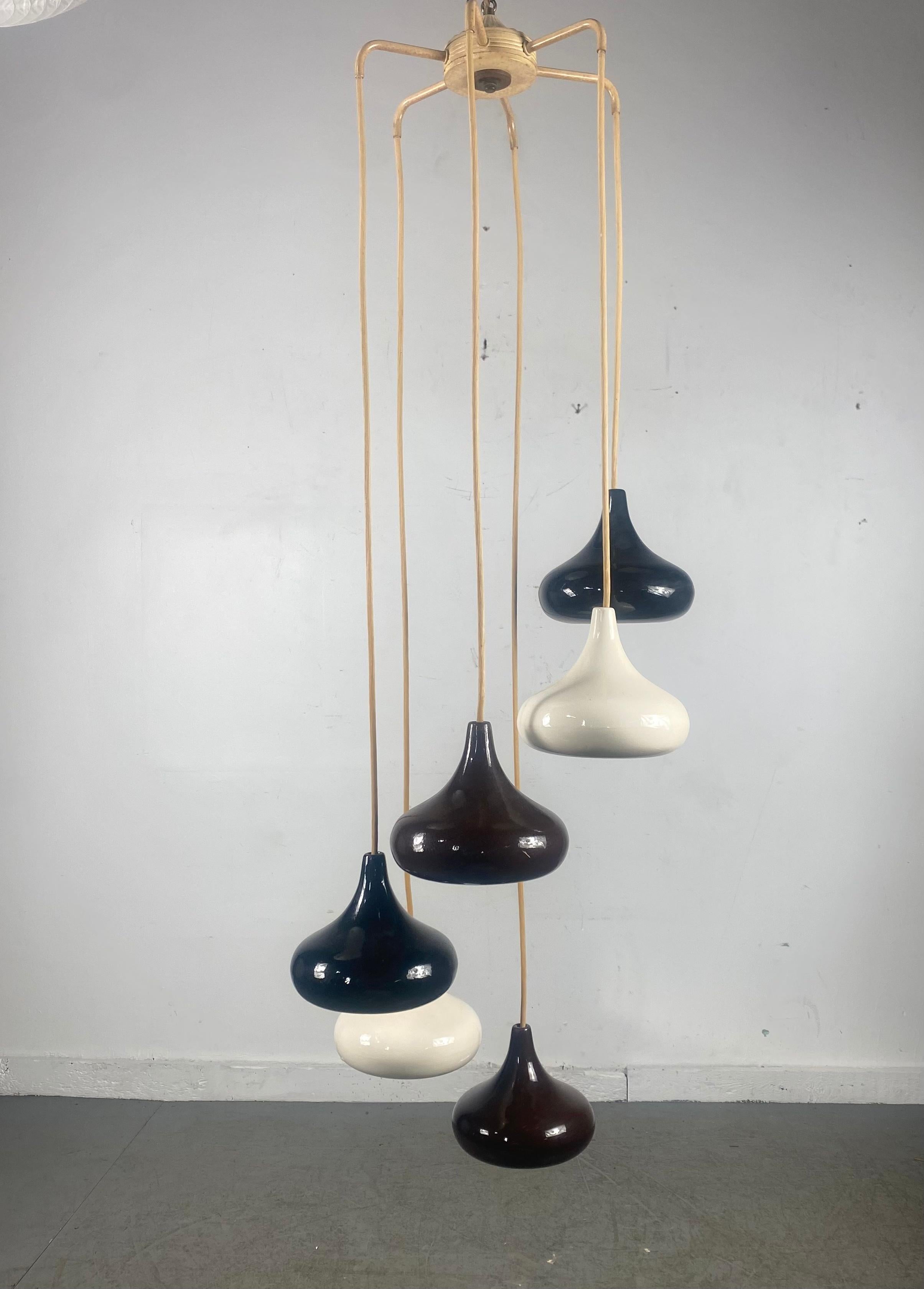 Mid-Century Modern Modernist Cascading Ceramic Pottery Hanging Pendant Lamp / Italy