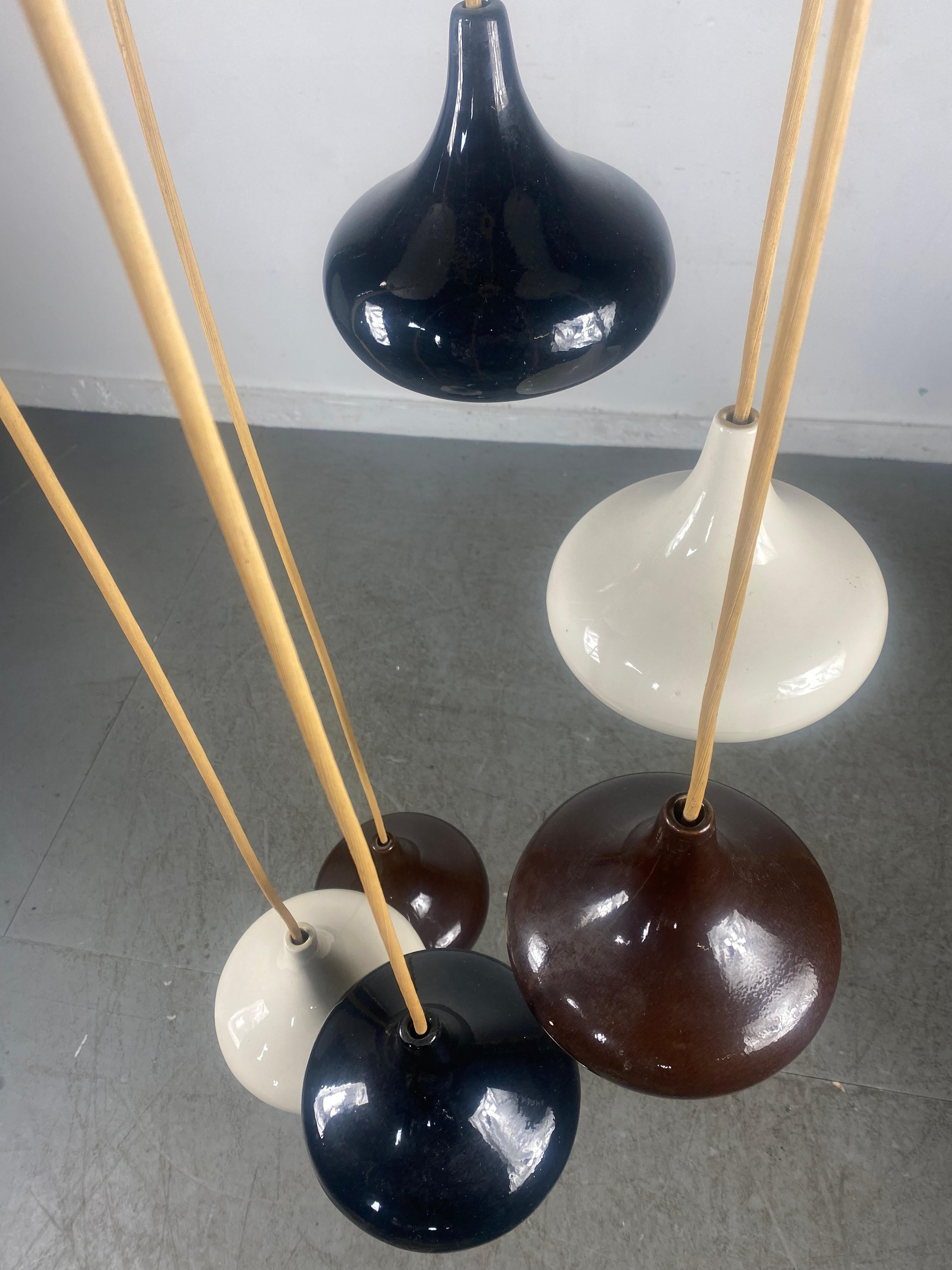 Metal Modernist Cascading Ceramic Pottery Hanging Pendant Lamp / Italy