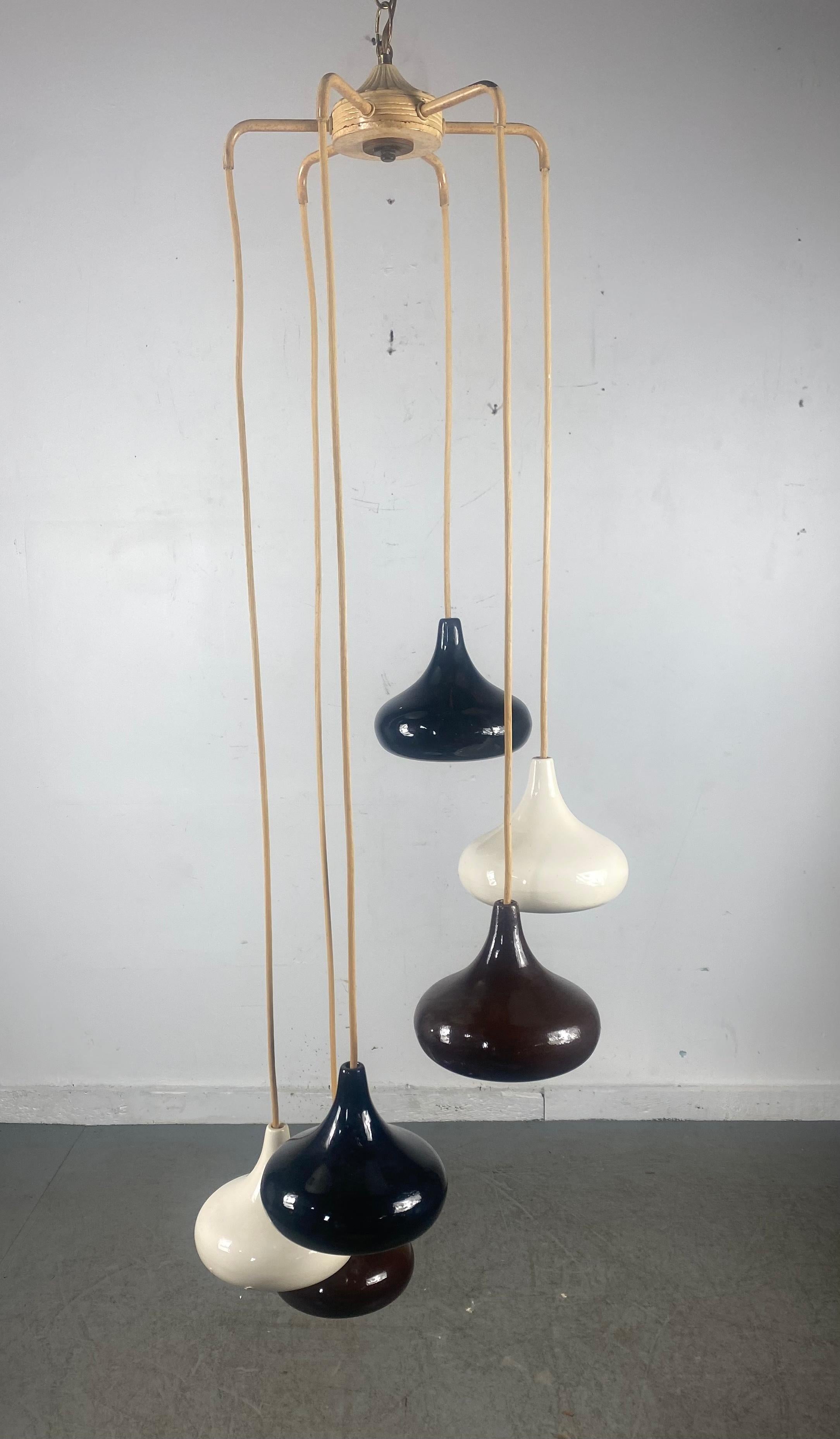Modernist Cascading Ceramic Pottery Hanging Pendant Lamp / Italy 1