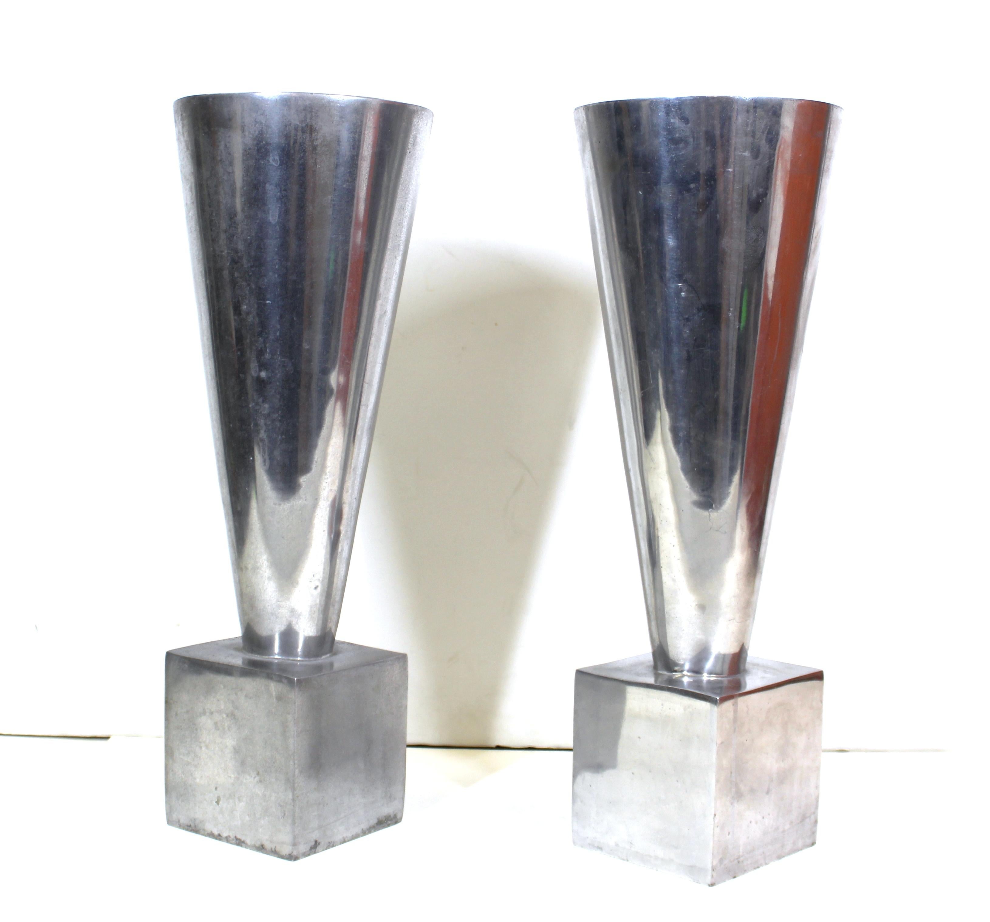 Late 20th Century Modernist Cast Aluminum Conical Shape Urns For Sale