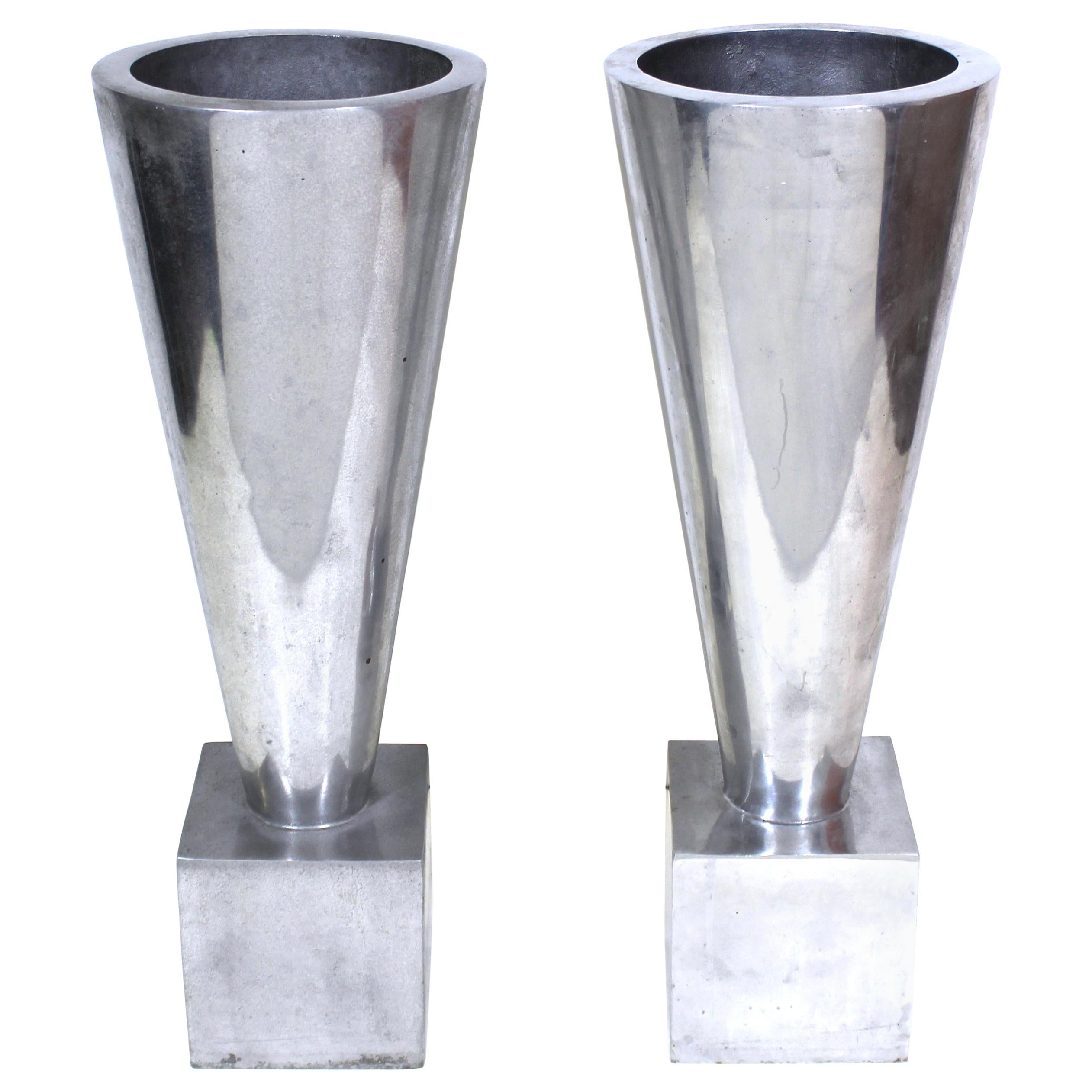 Modernist Cast Aluminum Conical Shape Urns For Sale