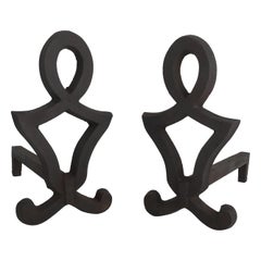 Modernist Cast Iron Andirons, French, circa 1950