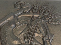 Modernist Cast Iron Fireback Representing a Stylized Nude Woman Signed Quellier
