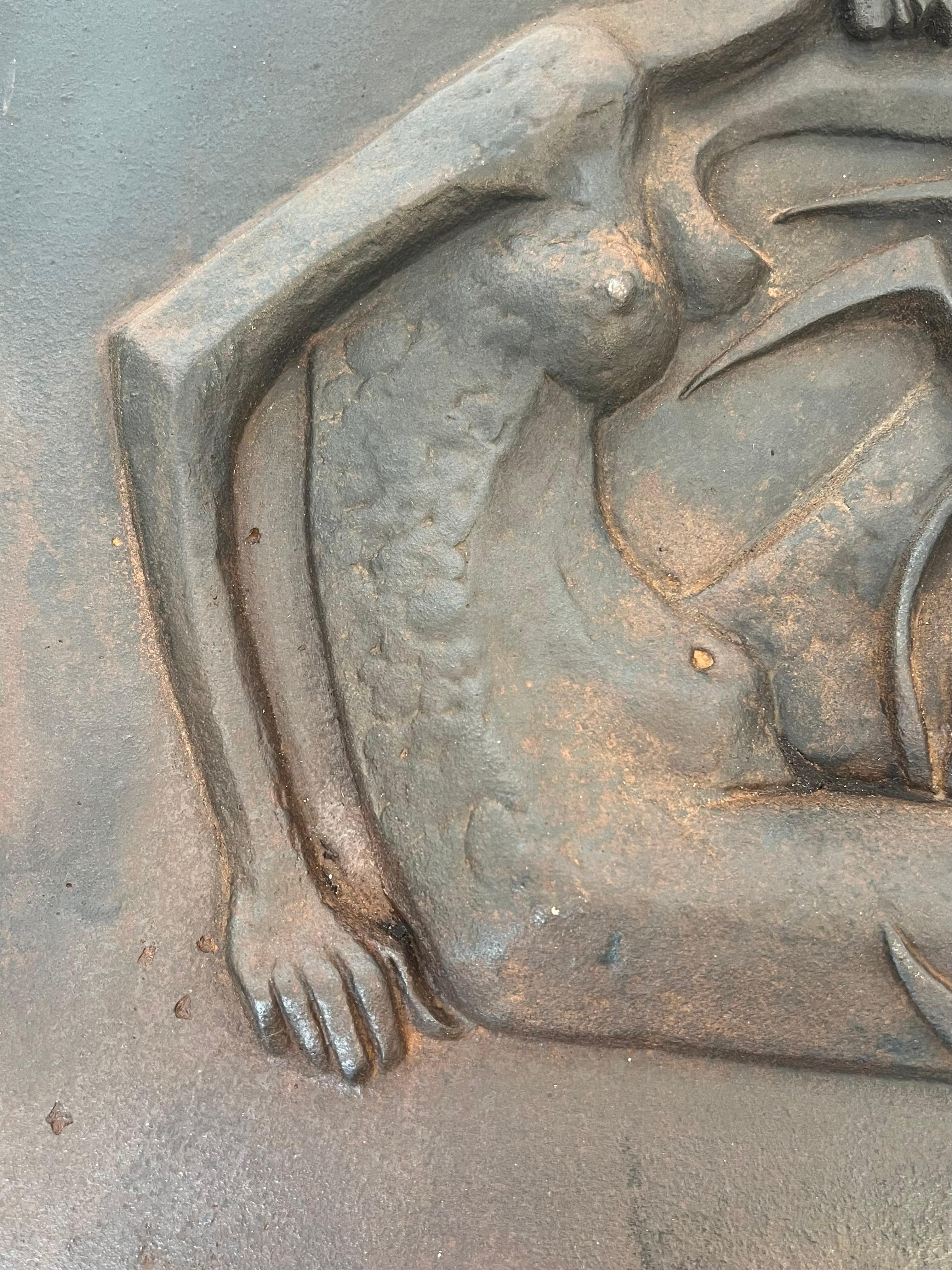 Modernist Cast Iron Fireback Representing a Woman with a Scythe & Ears of Wheat For Sale 8