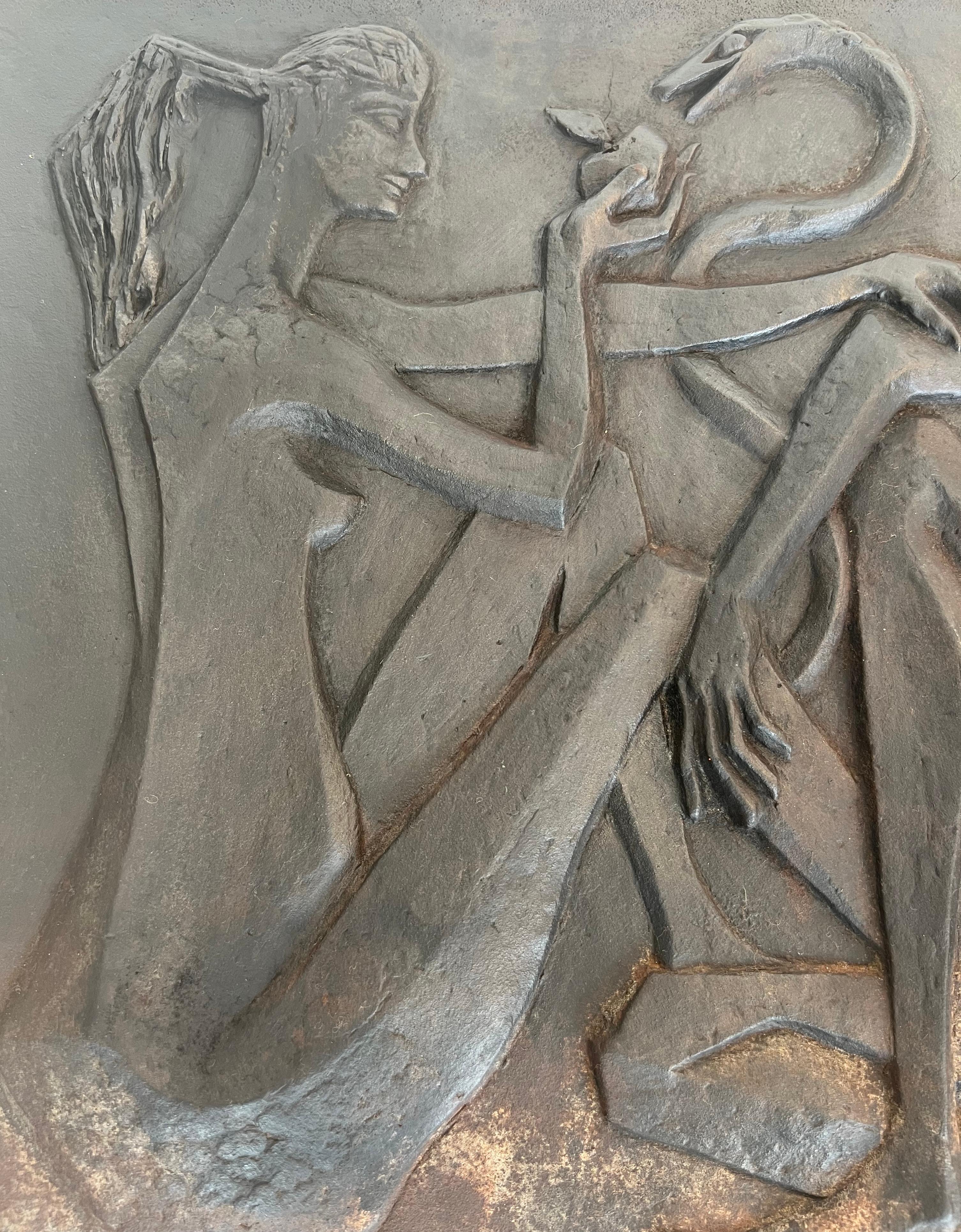 Modernist Cast Iron Fireback Representing Adam and Eve, The Apple And The Snake. For Sale 8