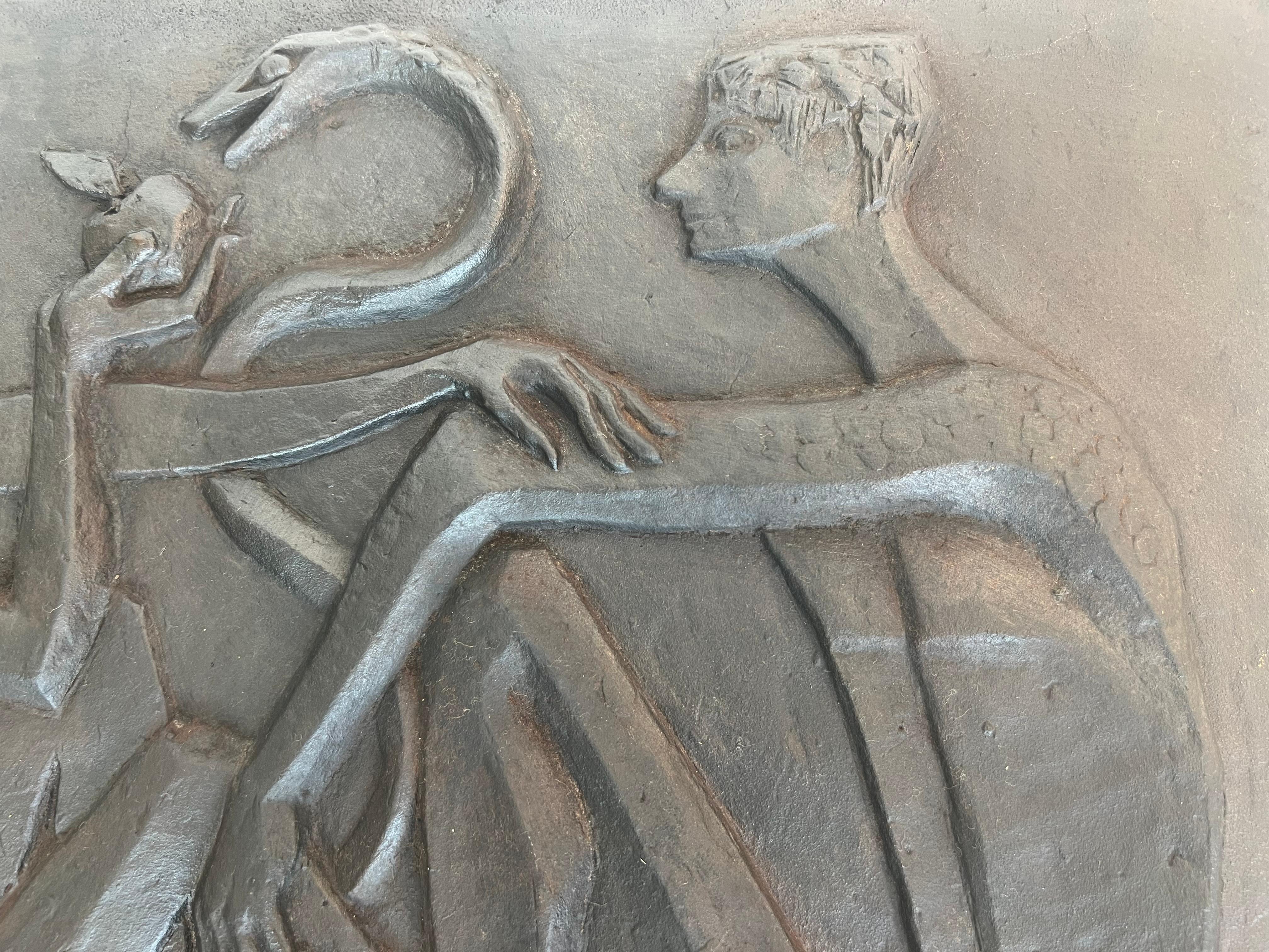 Modernist Cast Iron Fireback Representing Adam and Eve, The Apple And The Snake. For Sale 9