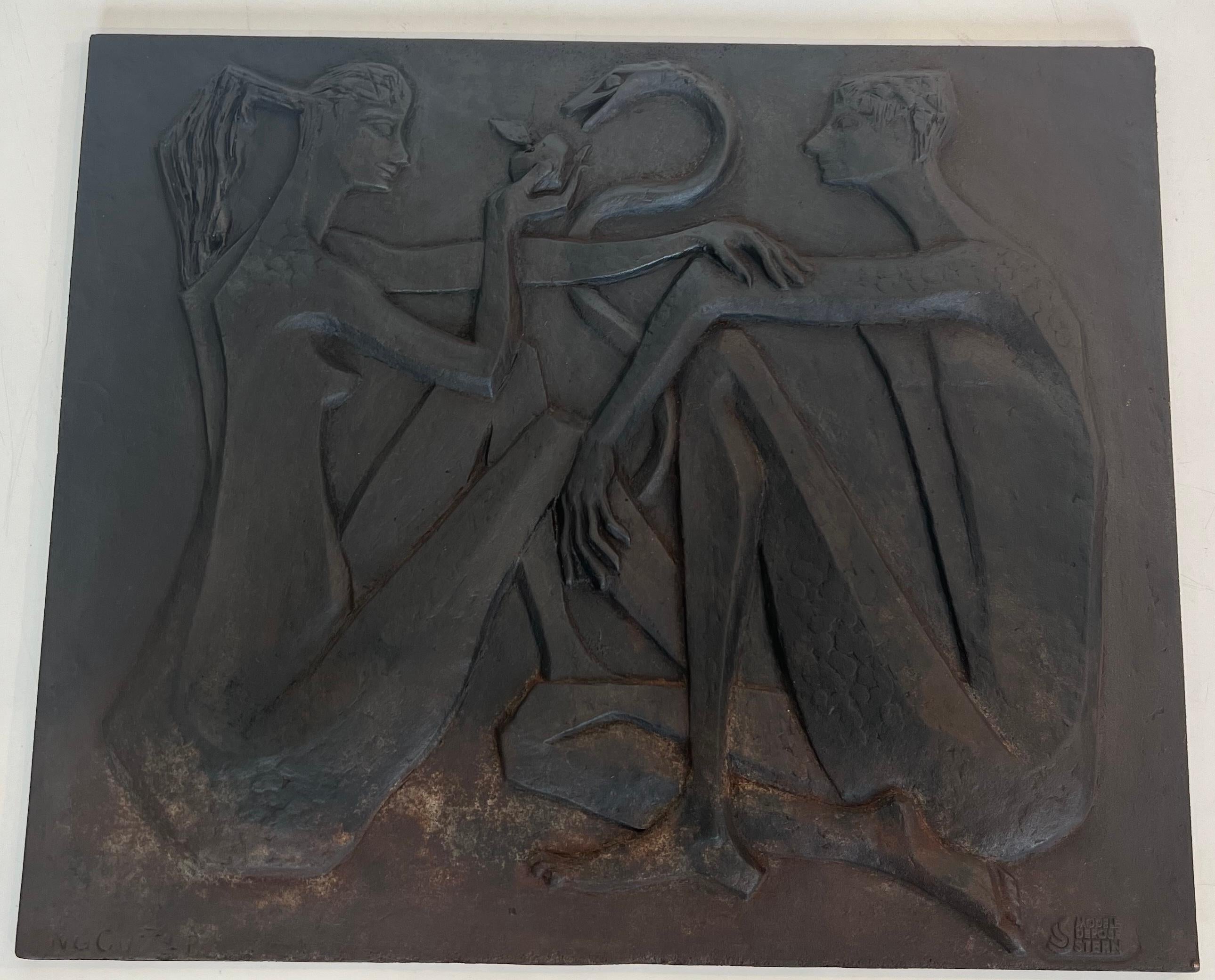 Modernist Cast Iron Fireback Representing Adam and Eve, The Apple And The Snake. For Sale 13