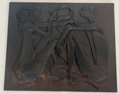 Modernist Cast Iron Fireback Representing Adam and Eve, The Apple And The Snake.