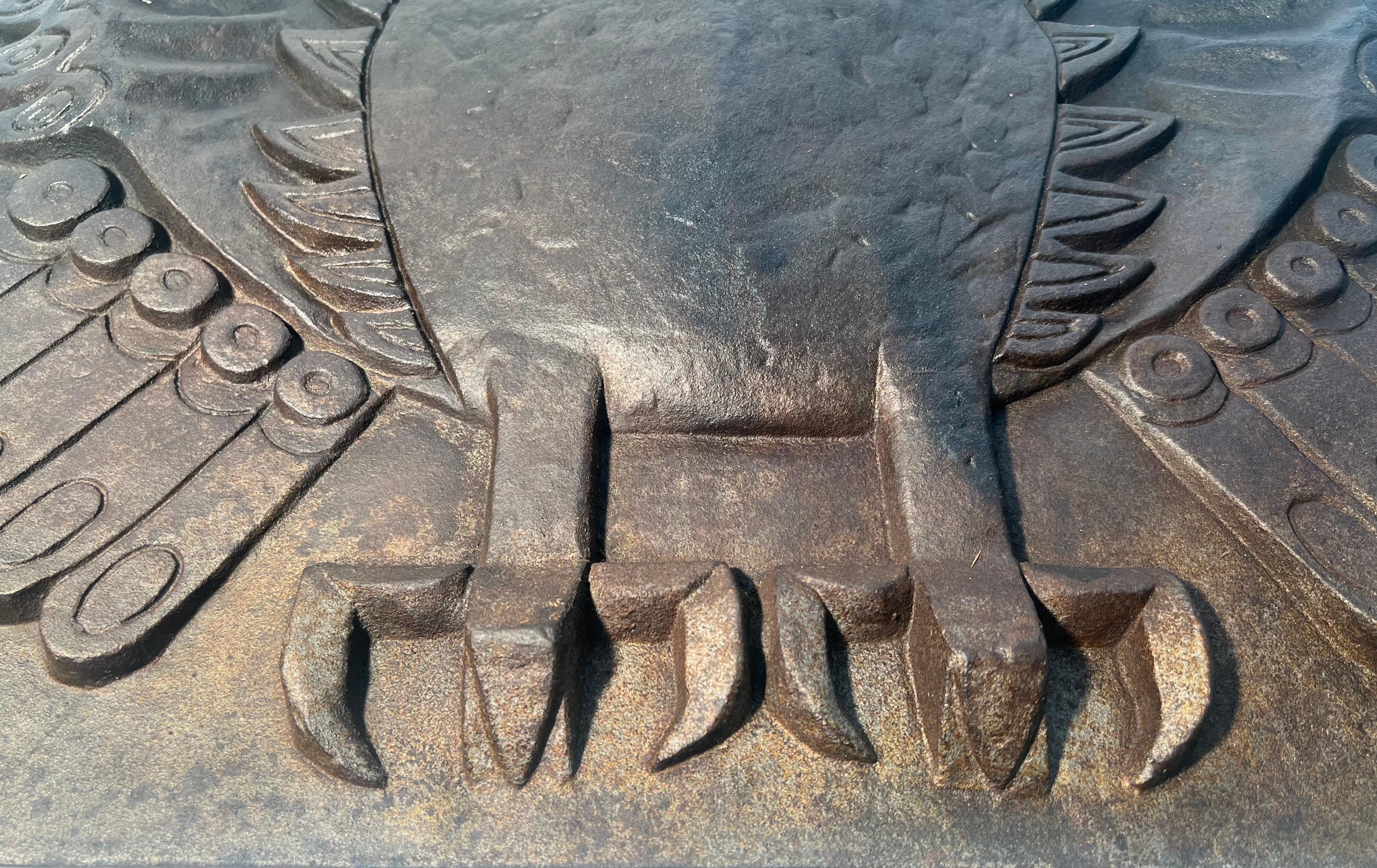 Modernist Cast Iron Fireback Showing an Owl Signed by Lucas For Stern For Sale 10