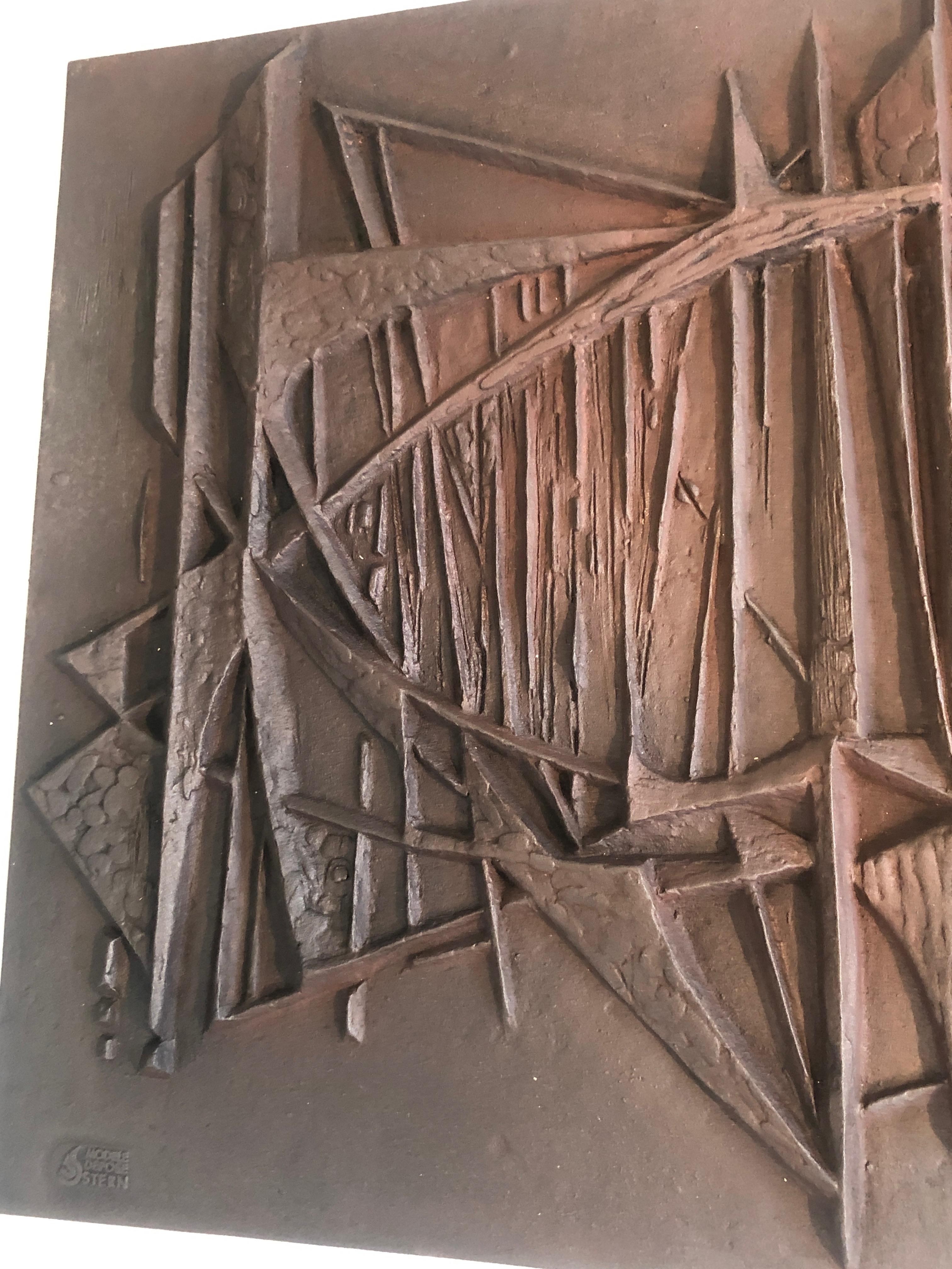 Plaque de cheminée moderniste en fonte, signée F. Loriot, française, datant d'environ 1970 2