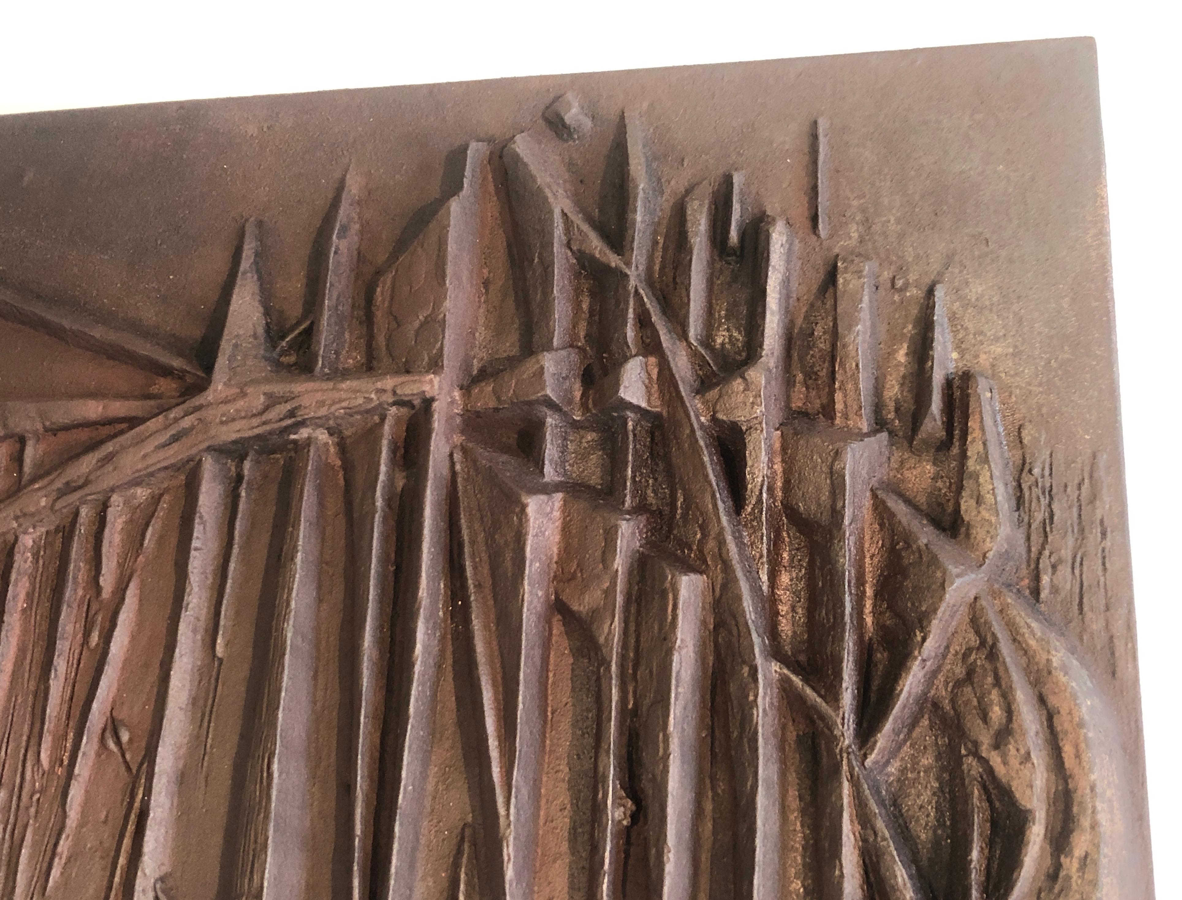 Plaque de cheminée moderniste en fonte, signée F. Loriot, française, datant d'environ 1970 9