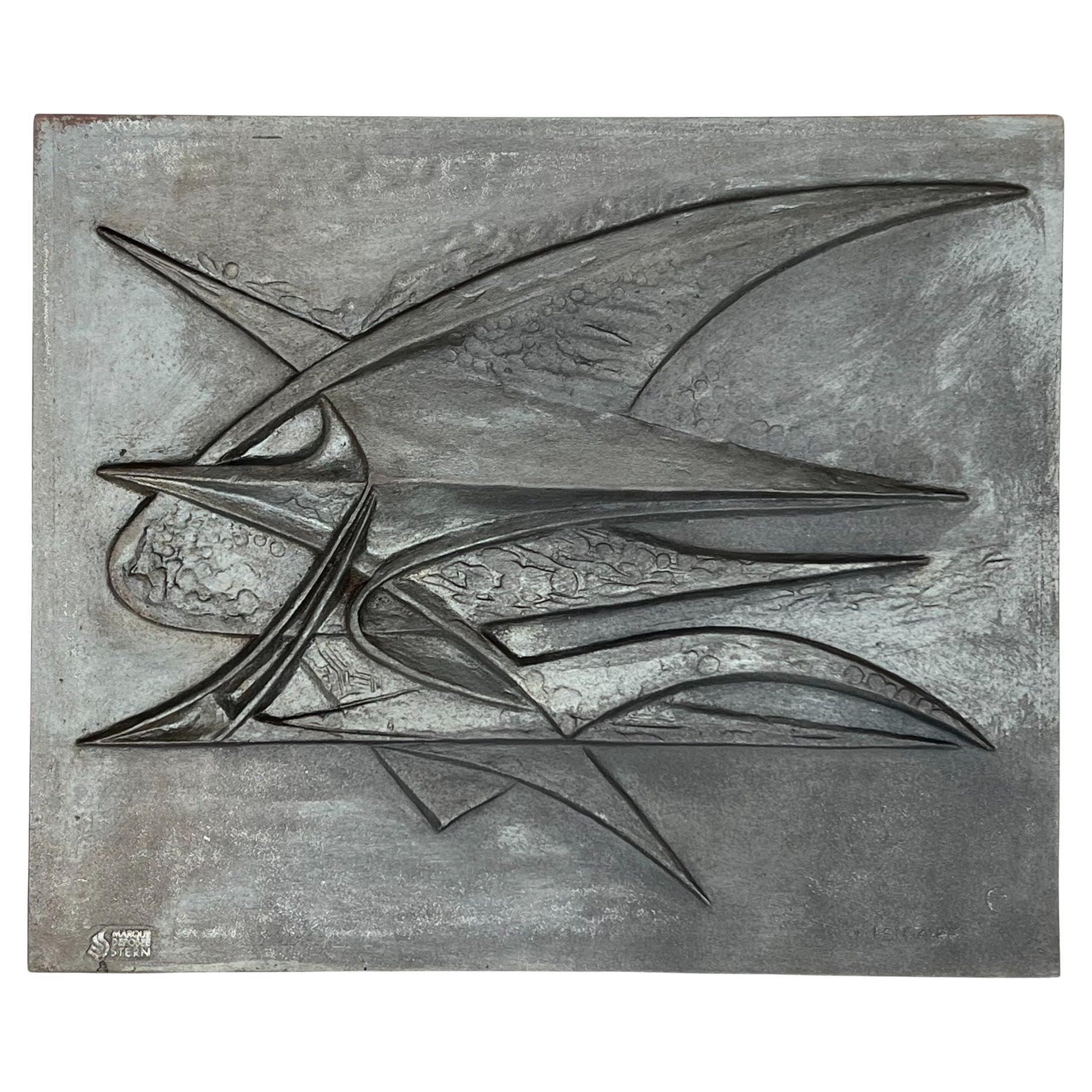 Modernist Cast Iron Fireback, Signed For Sale