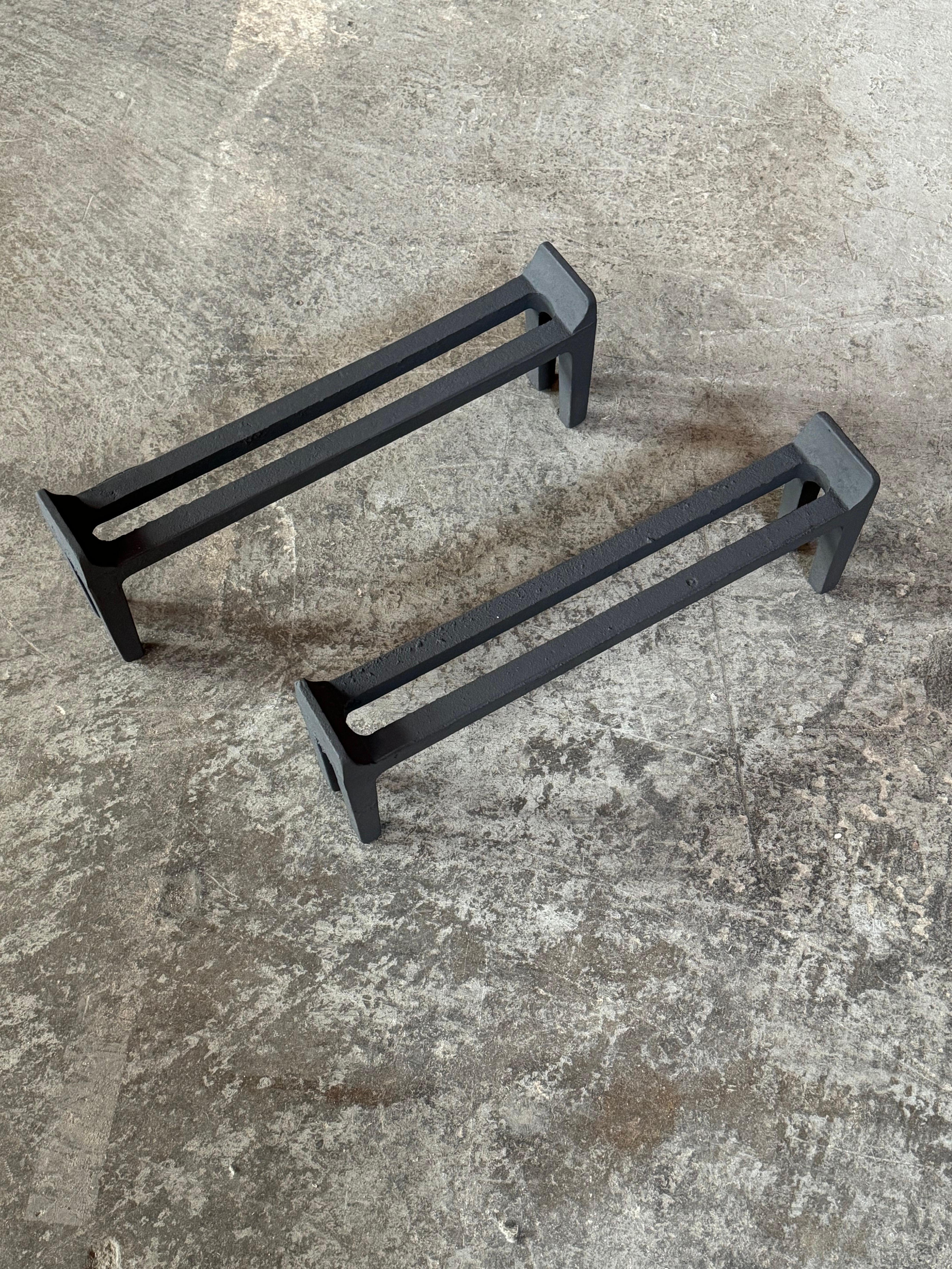 American Modernist Cast Iron Fireplace  Andirons by Peerless 
