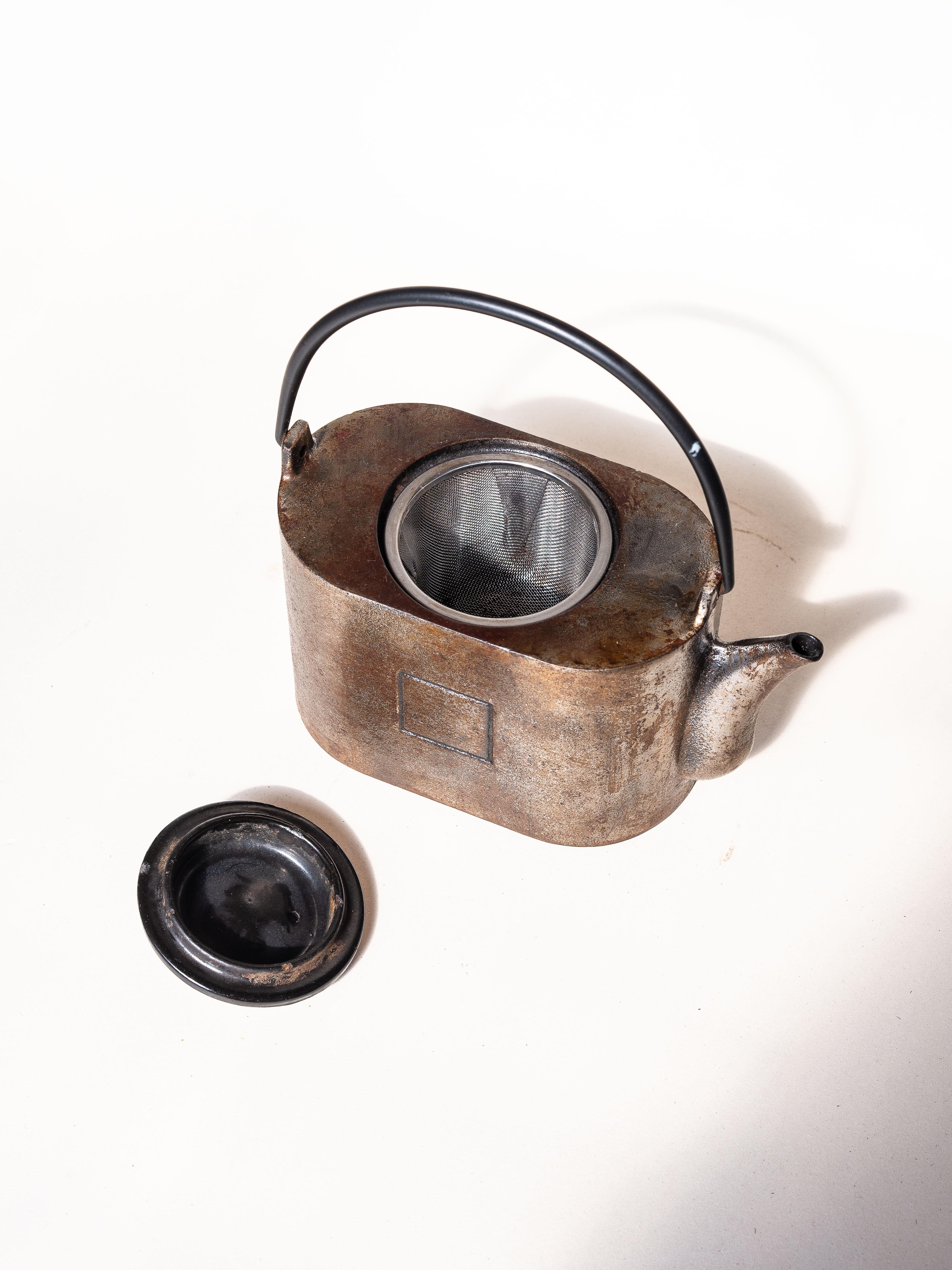 Metal Modernist Cast Iron Teapot – Minimal Bauhaus Style, France 1940s For Sale