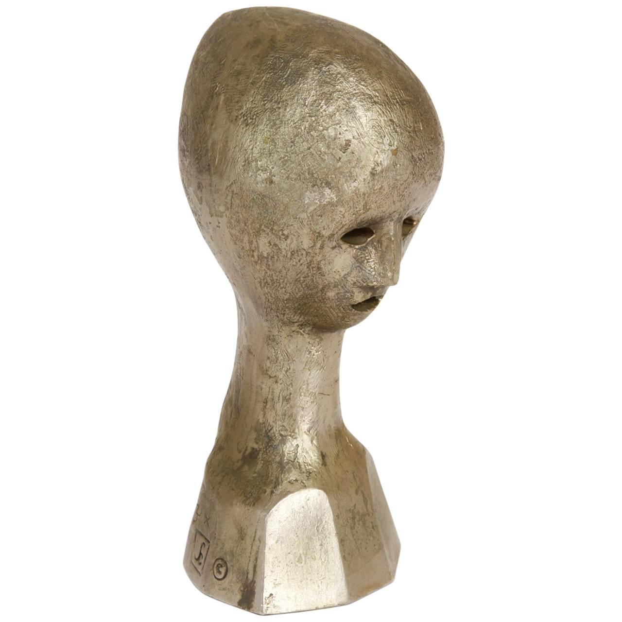 Modernist Cast Metal Bronze Finish Bust Sculpture