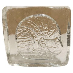 1960s Blenko Cat Ice Block Art Glass Paperweight Bookend WV