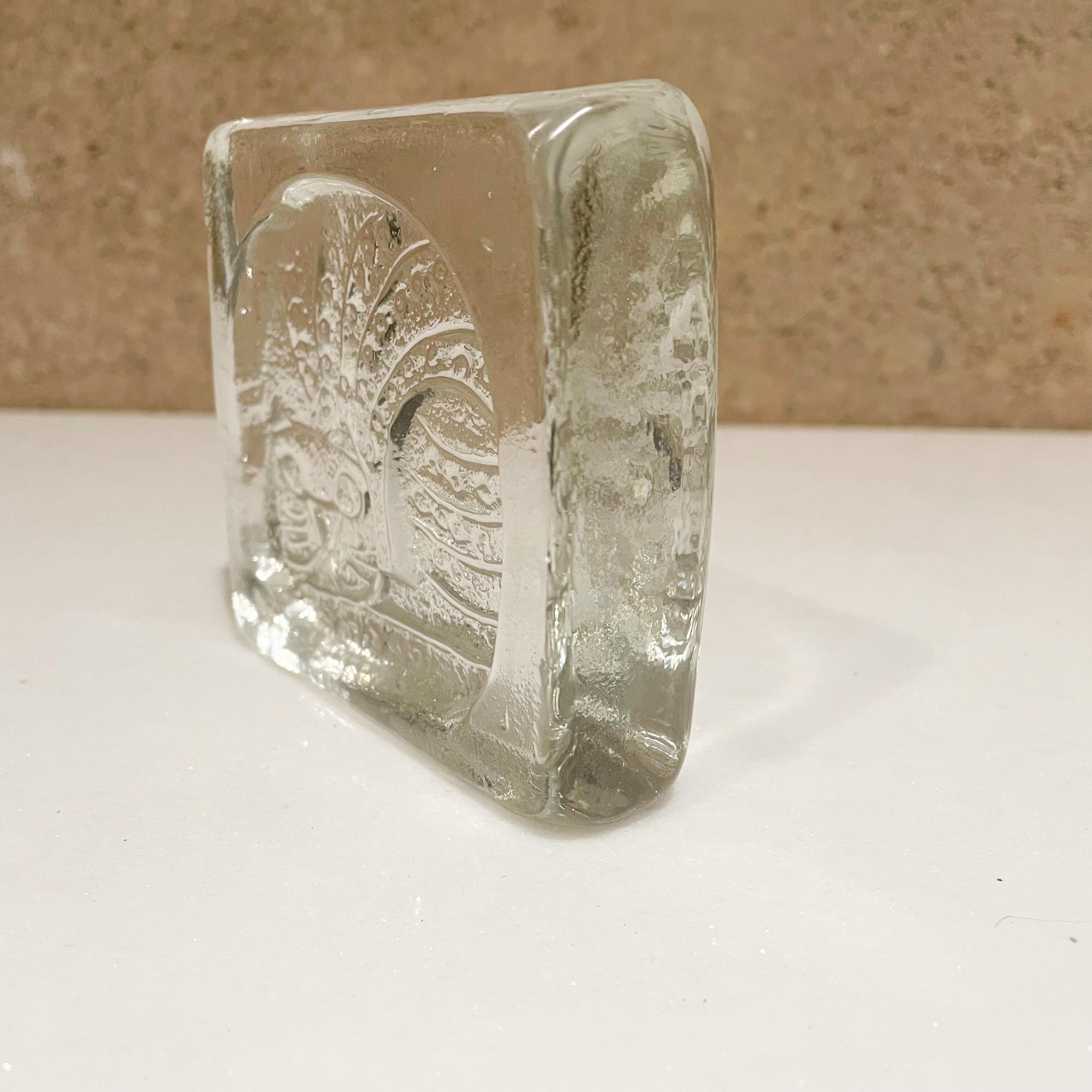 American 1960s CAT Art Glass Ice Block Paperweight Bookend Blenko WV For Sale