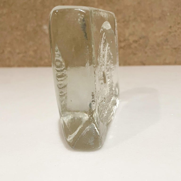 Mid-20th Century Modernist CAT Art Glass Ice Block Handcraft Paperweight Bookend 1960s Blenko WV For Sale